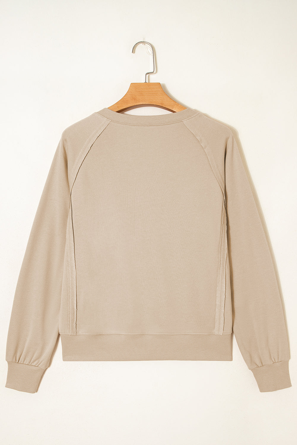 Parchment Raw Edge Exposed Seam Raglan Sleeve Side Slit Sweatshirt-Tops/Sweatshirts & Hoodies-[Adult]-[Female]-2022 Online Blue Zone Planet