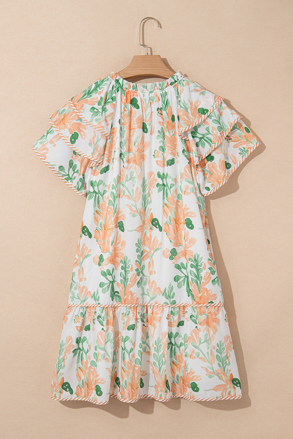 Orange Floral Contrast Edge Layered Short Sleeve Mini Dress-TOPS / DRESSES-[Adult]-[Female]-2022 Online Blue Zone Planet