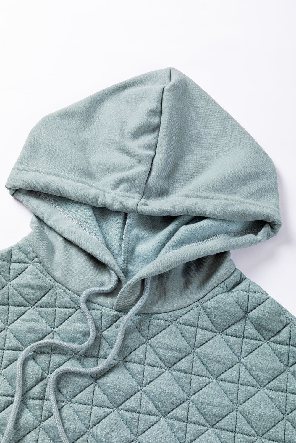 Light Grey Drop Shoulder Quilted Patchwork Kangaroo Pocket Hoodie-Tops/Sweatshirts & Hoodies-[Adult]-[Female]-2022 Online Blue Zone Planet