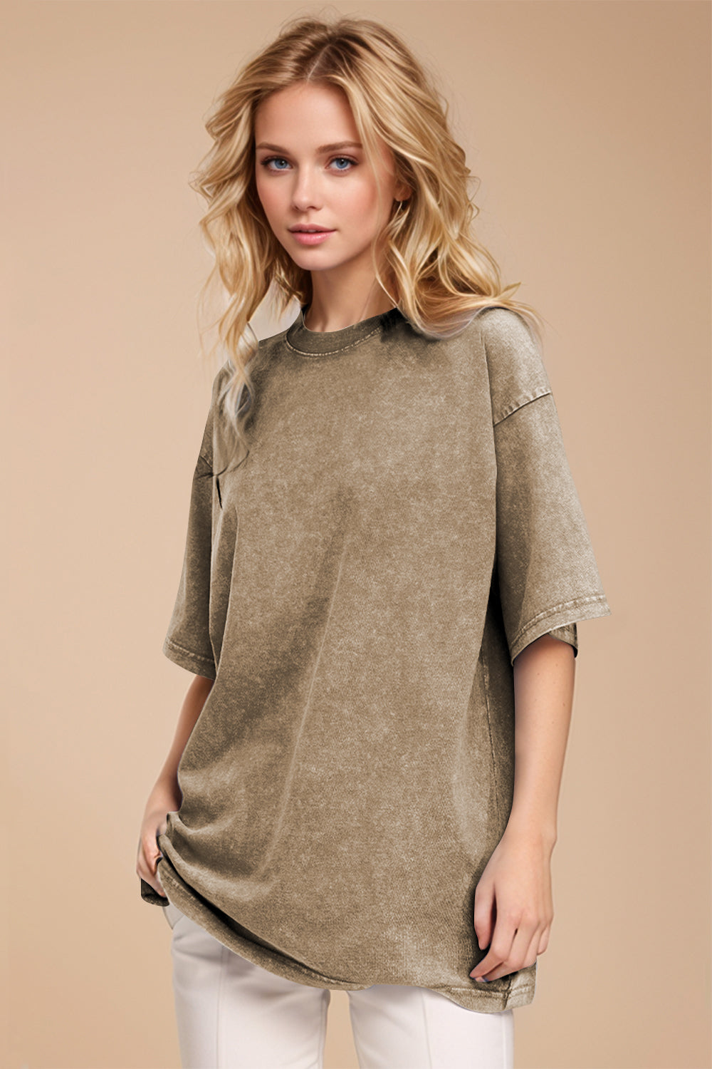 Basic Bae Round Neck Half Sleeve T-Shirt-TOPS / DRESSES-[Adult]-[Female]-Taupe-S-2022 Online Blue Zone Planet