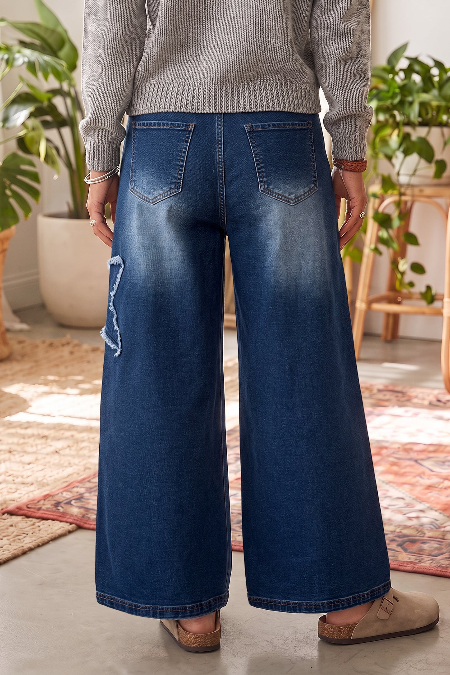 Ashleigh Blue Star Decorated Wide Leg Jeans-Bottoms/Jeans-[Adult]-[Female]-2022 Online Blue Zone Planet