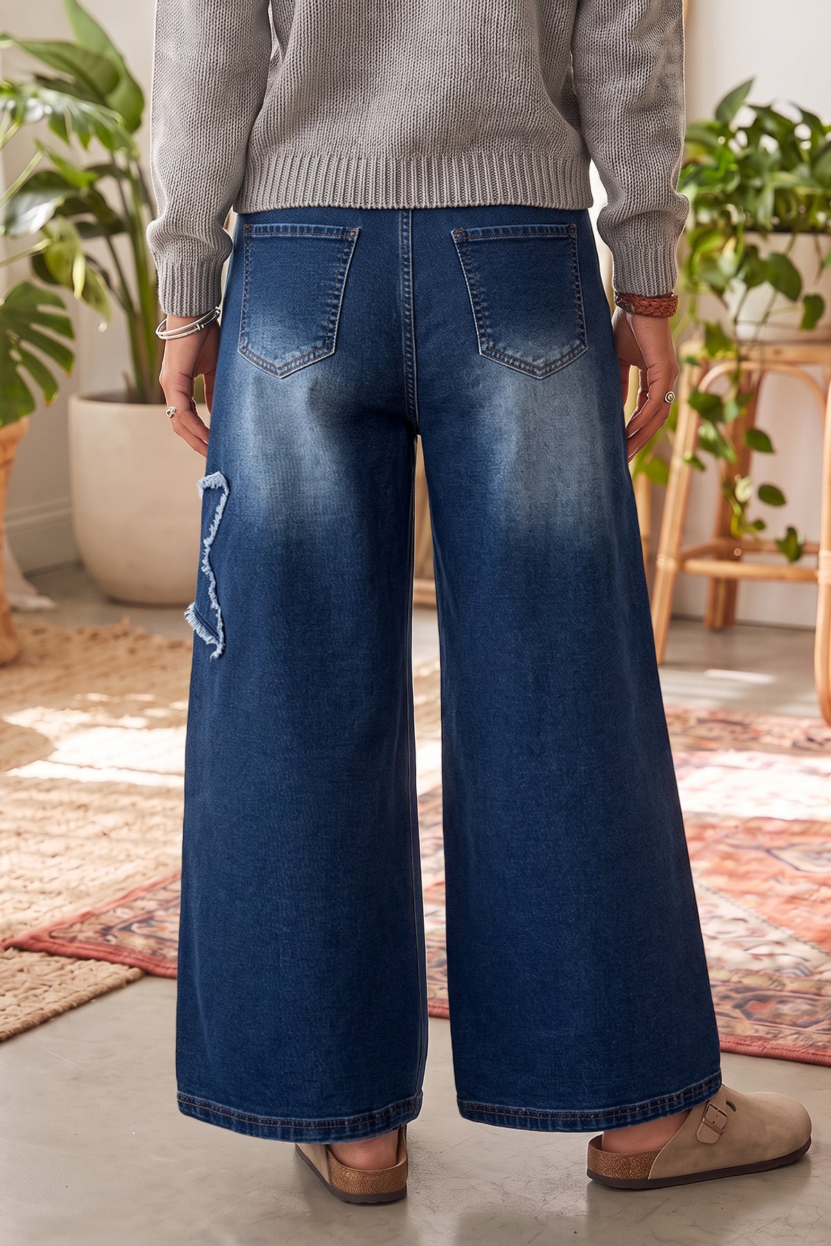 Ashleigh Blue Star Decorated Wide Leg Jeans-Bottoms/Jeans-[Adult]-[Female]-2022 Online Blue Zone Planet