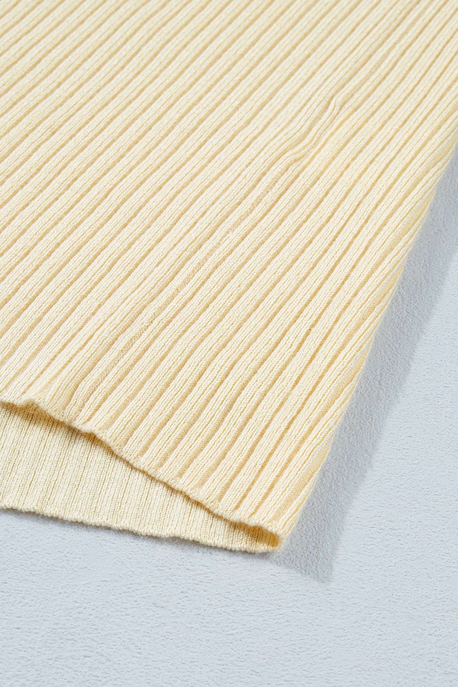 Apricot V Neck Ribbed Knit Striped Trim Short Sleeve Sweater-Sweaters & Cardigans/Short Sleeve Sweaters-[Adult]-[Female]-2022 Online Blue Zone Planet