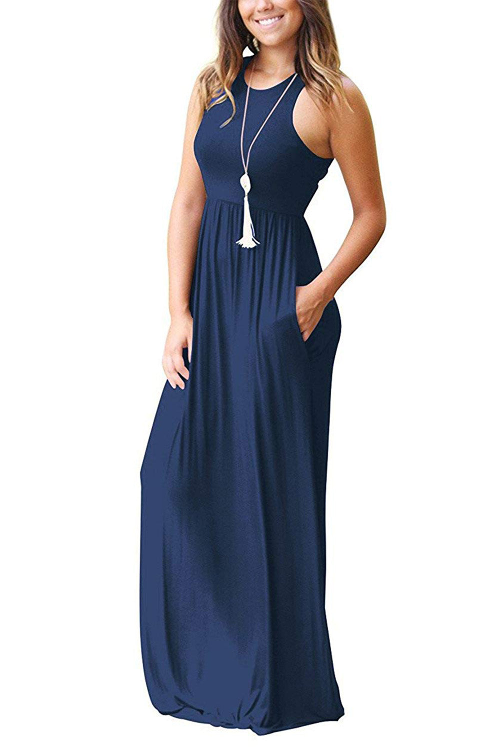 Blue Zone Planet | Full Size Grecian Neck Dress with Pockets-TOPS / DRESSES-[Adult]-[Female]-2022 Online Blue Zone Planet