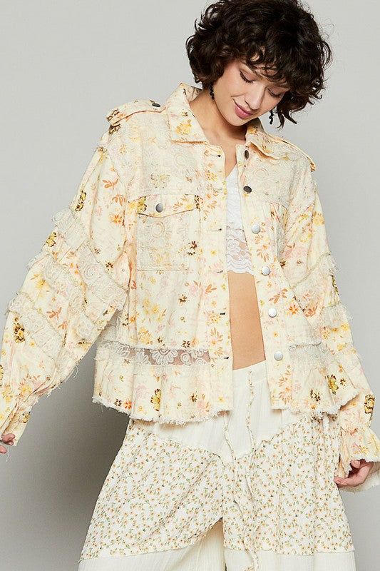 Blue Zone Planet | POL Raw Hem Lace Patch Flounce Sleeve Jacket-NEW ARRIVALS-[Adult]-[Female]-Pastel Yellow-S-2022 Online Blue Zone Planet