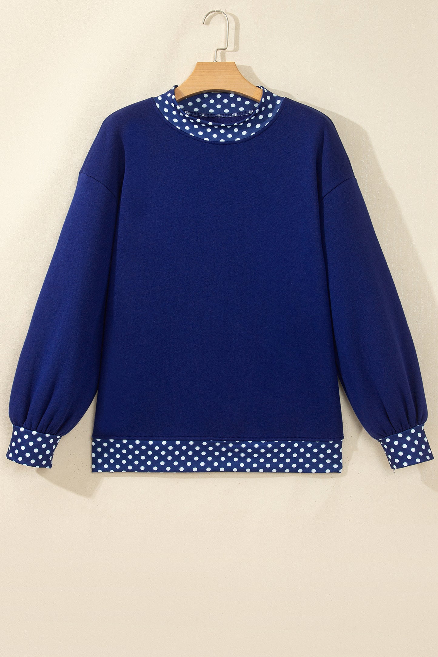 Dirty blue Colorblock Polka Dot Contrast Trim Oversized Sweatshirt-Tops/Sweatshirts & Hoodies-[Adult]-[Female]-2022 Online Blue Zone Planet