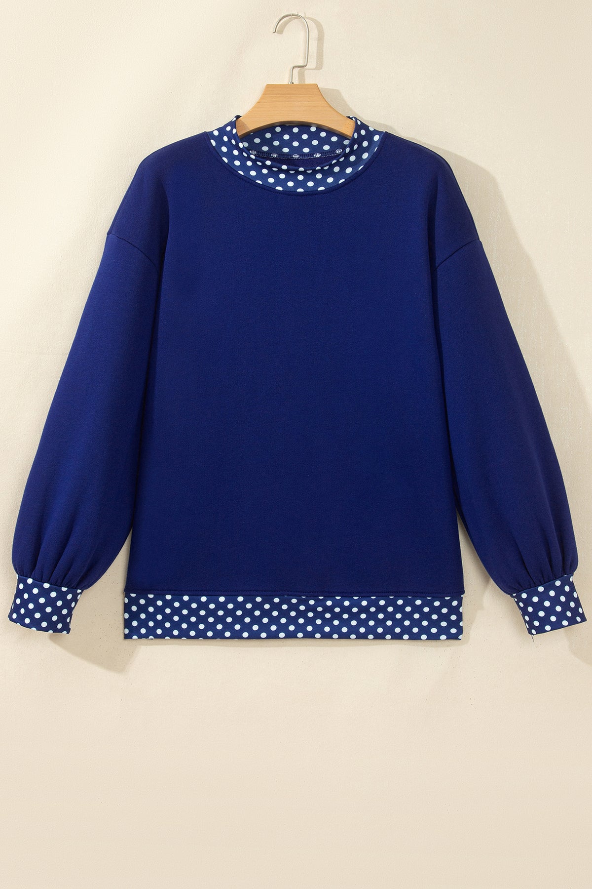 Dirty blue Colorblock Polka Dot Contrast Trim Oversized Sweatshirt-Tops/Sweatshirts & Hoodies-[Adult]-[Female]-2022 Online Blue Zone Planet