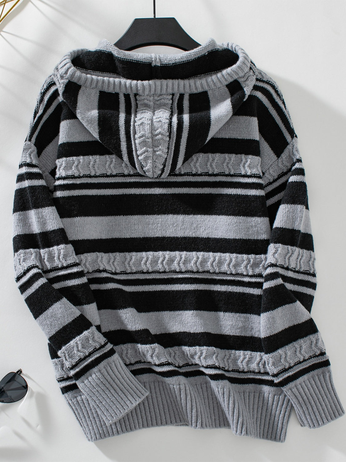 Drawstring Striped Long Sleeve Hooded Sweater-TOPS / DRESSES-[Adult]-[Female]-2022 Online Blue Zone Planet