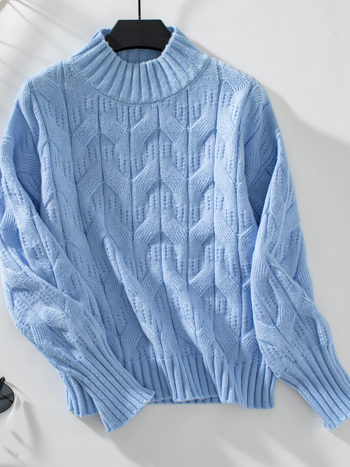 Blue Zone Planet | Cable Knit Mock Neck Long Sleeve Sweater-TOPS / DRESSES-[Adult]-[Female]-2022 Online Blue Zone Planet