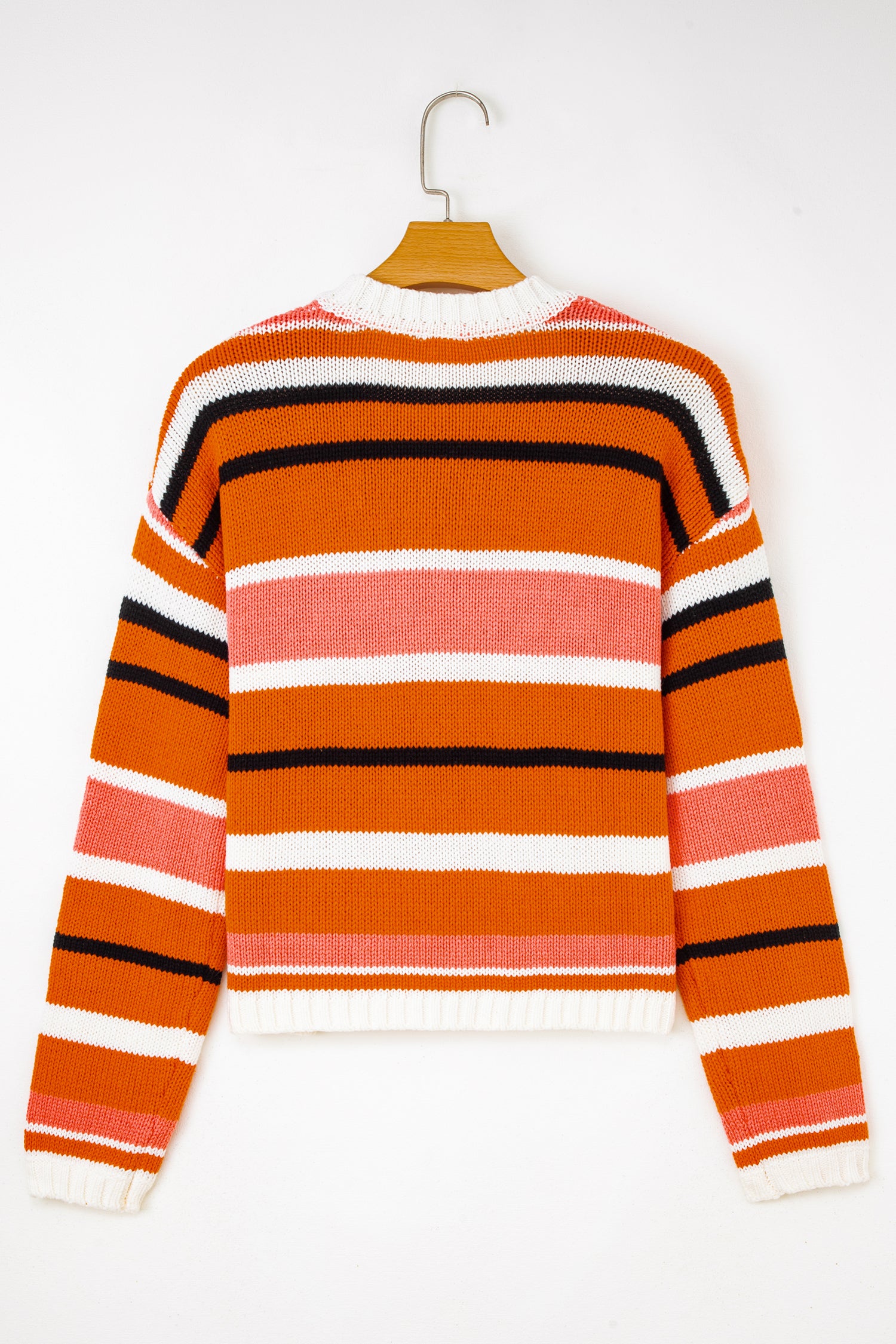 Orange Stripe Drop Shoulder Cropped Pullover Sweater-TOPS / DRESSES-[Adult]-[Female]-2022 Online Blue Zone Planet