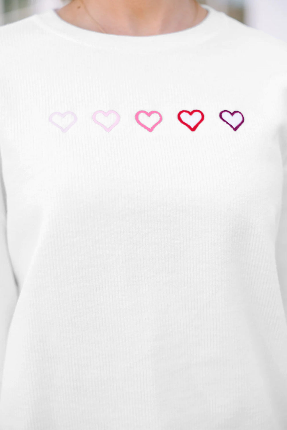 Pink 3d Ribbed XOXO Heart Embroidered Drop Shoulder Sweatshirt-Sweatshirts & Hoodies-[Adult]-[Female]-2022 Online Blue Zone Planet