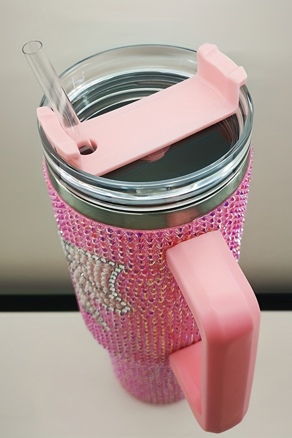 Pink Sweet Rhinestone Bow Tumbler Cup with Straw and Handle-Cups-[Adult]-[Female]-Pink-ONE SIZE-2022 Online Blue Zone Planet