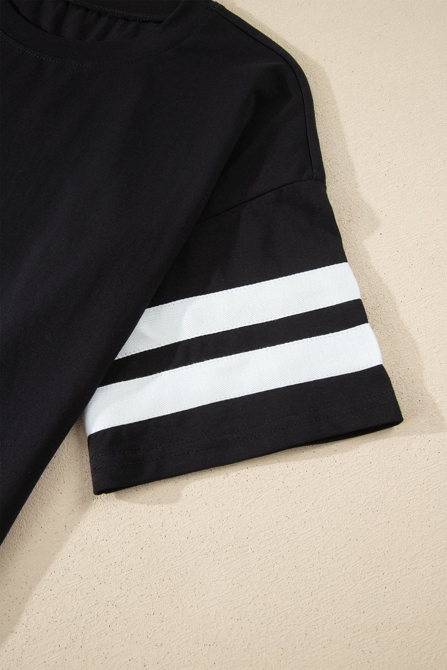 Dark Blue Varsity Striped Short Sleeve Crew Neck T Shirt-Tops/Tops & Tees-[Adult]-[Female]-2022 Online Blue Zone Planet