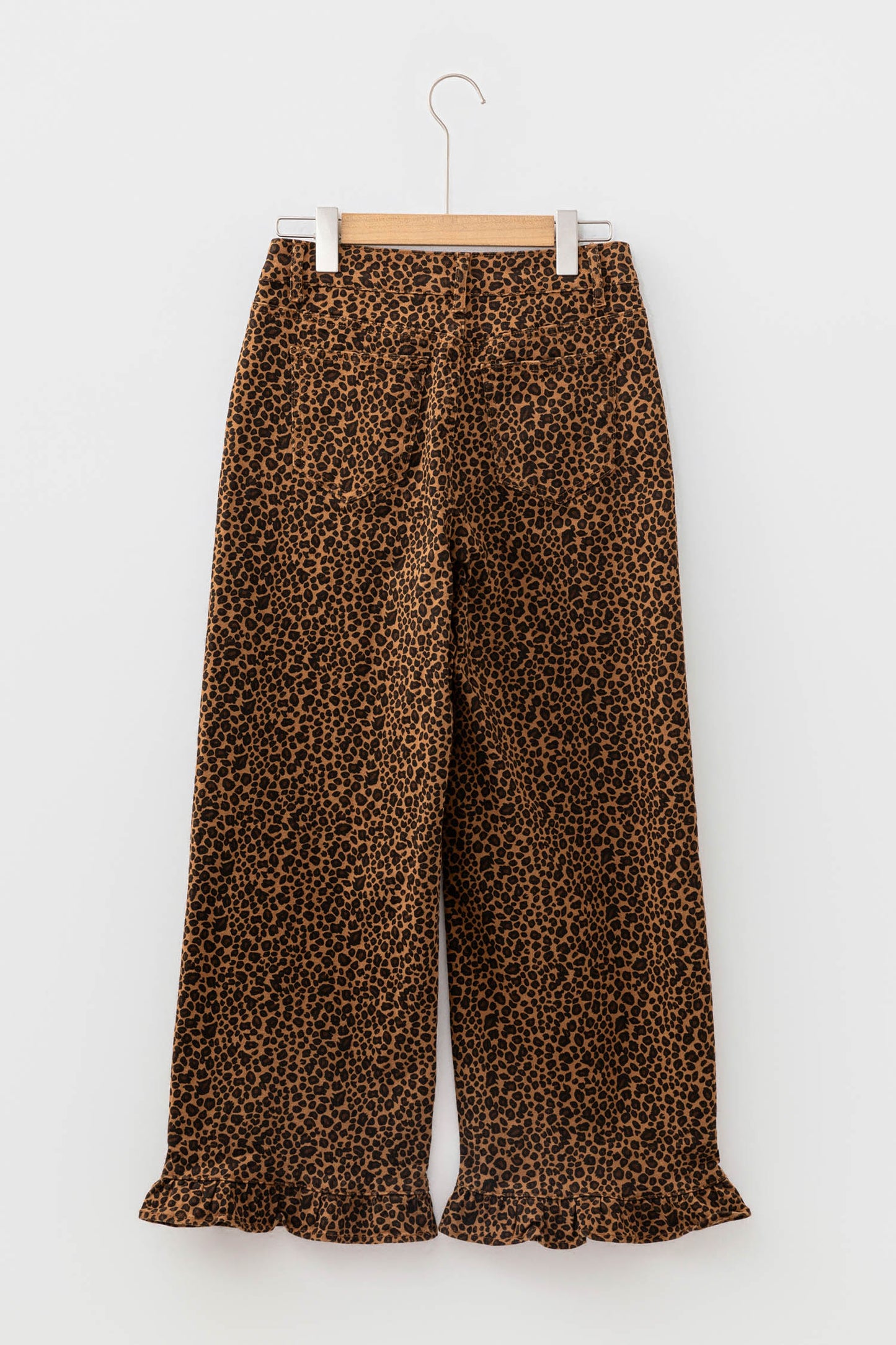 Brown Leopard Print Ruffled Hem Shift Jeans-Bottoms/Jeans-[Adult]-[Female]-2022 Online Blue Zone Planet
