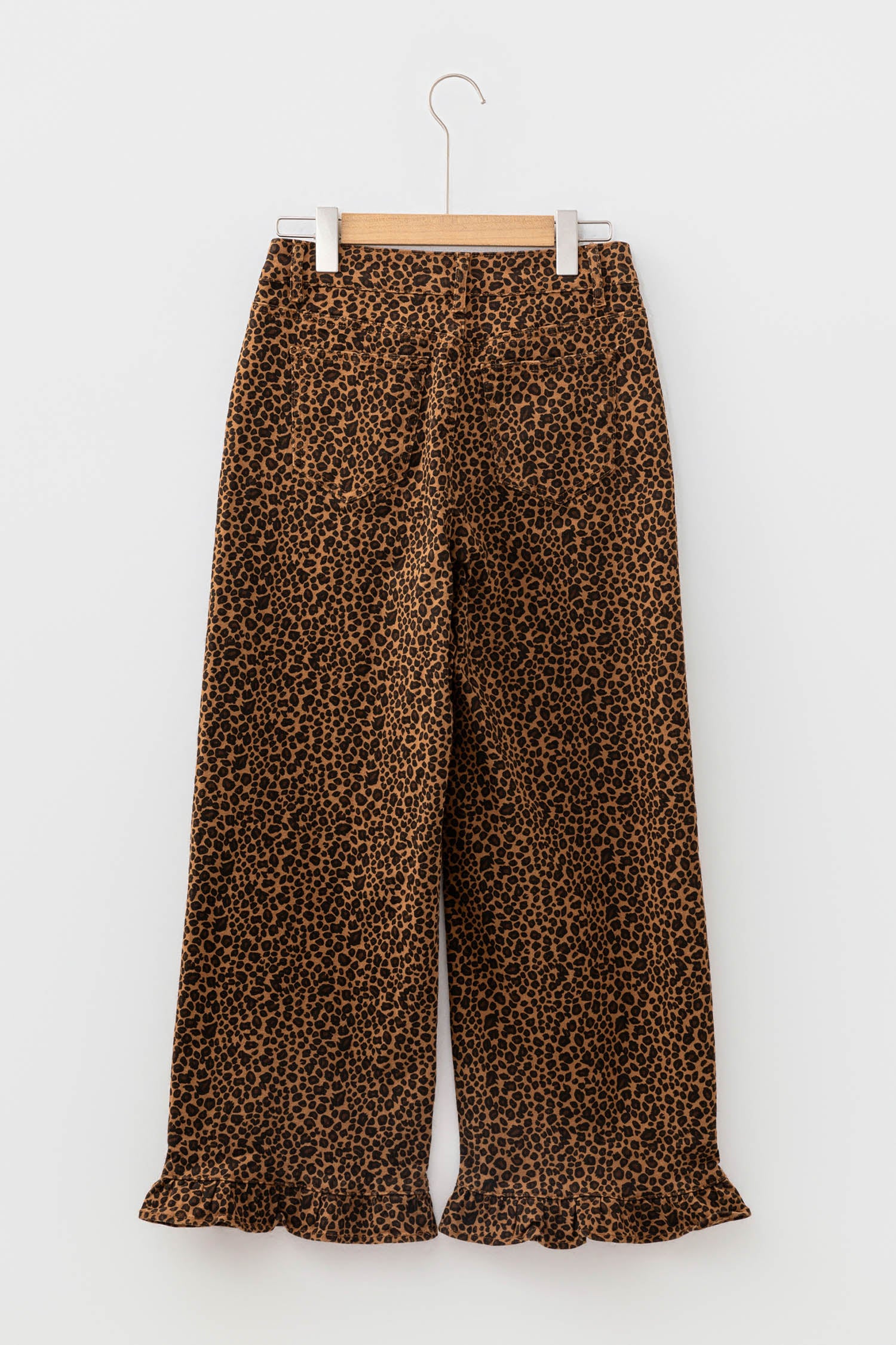 Brown Leopard Print Ruffled Hem Shift Jeans-Bottoms/Jeans-[Adult]-[Female]-2022 Online Blue Zone Planet