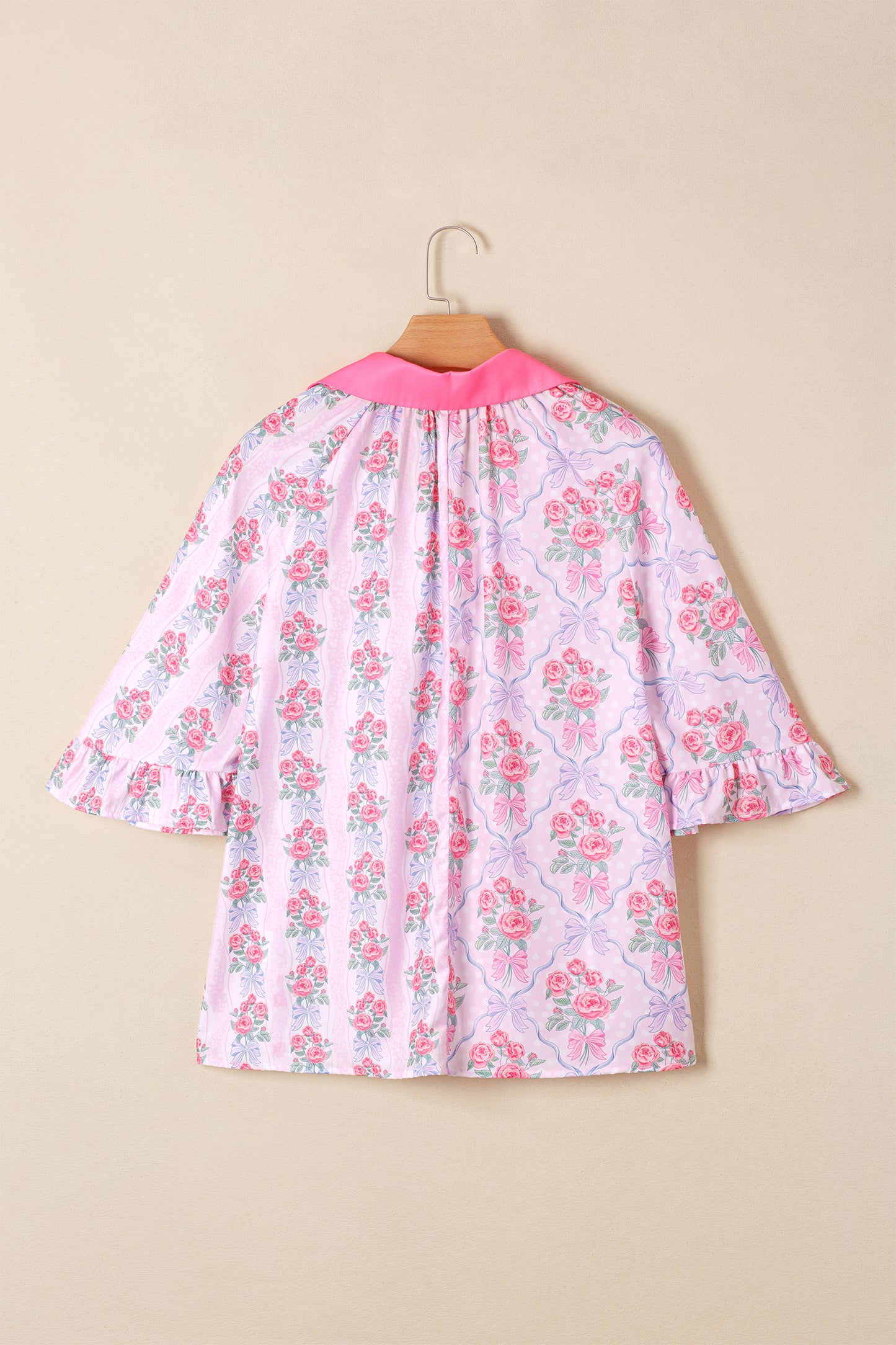 Purple Floral Collared Ruffled Half Sleeve Shirt-Tops/Blouses & Shirts-[Adult]-[Female]-2022 Online Blue Zone Planet