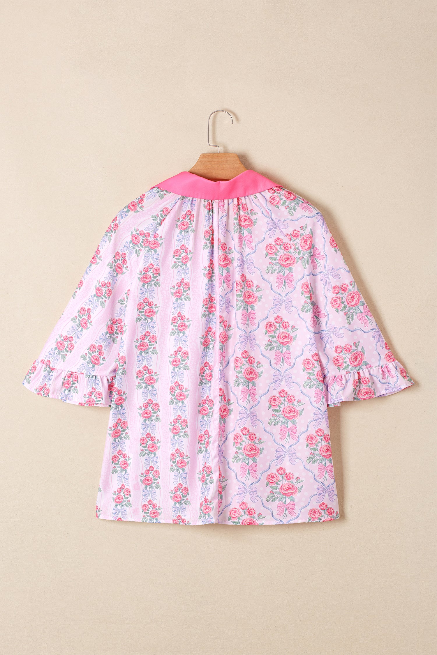 Purple Floral Collared Ruffled Half Sleeve Shirt-Tops/Blouses & Shirts-[Adult]-[Female]-2022 Online Blue Zone Planet
