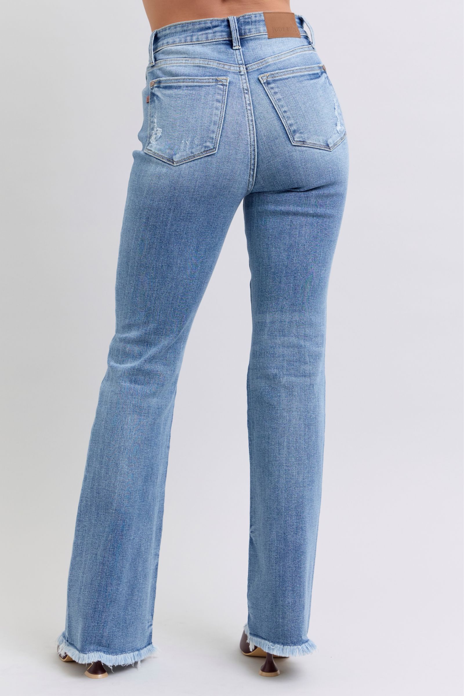 Blue Zone Planet | Judy Blue Full Size Raw Hem High Rise Bootcut Jeans-BOTTOM SIZES SMALL MEDIUM LARGE-[Adult]-[Female]-2022 Online Blue Zone Planet