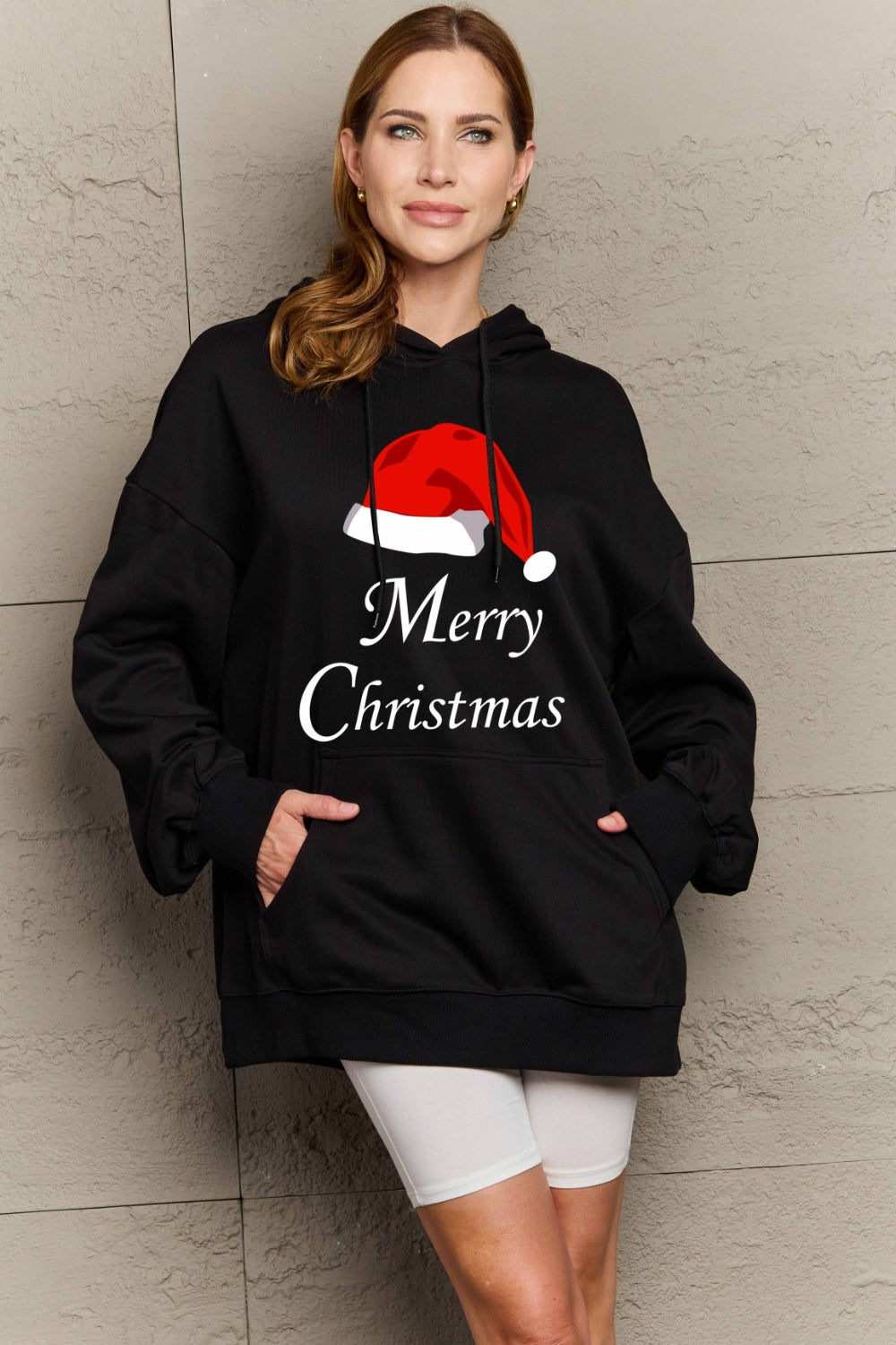 Simply Love Full Size MERRY CHRISTMAS Graphic Hoodie-HOODIES-[Adult]-[Female]-2022 Online Blue Zone Planet