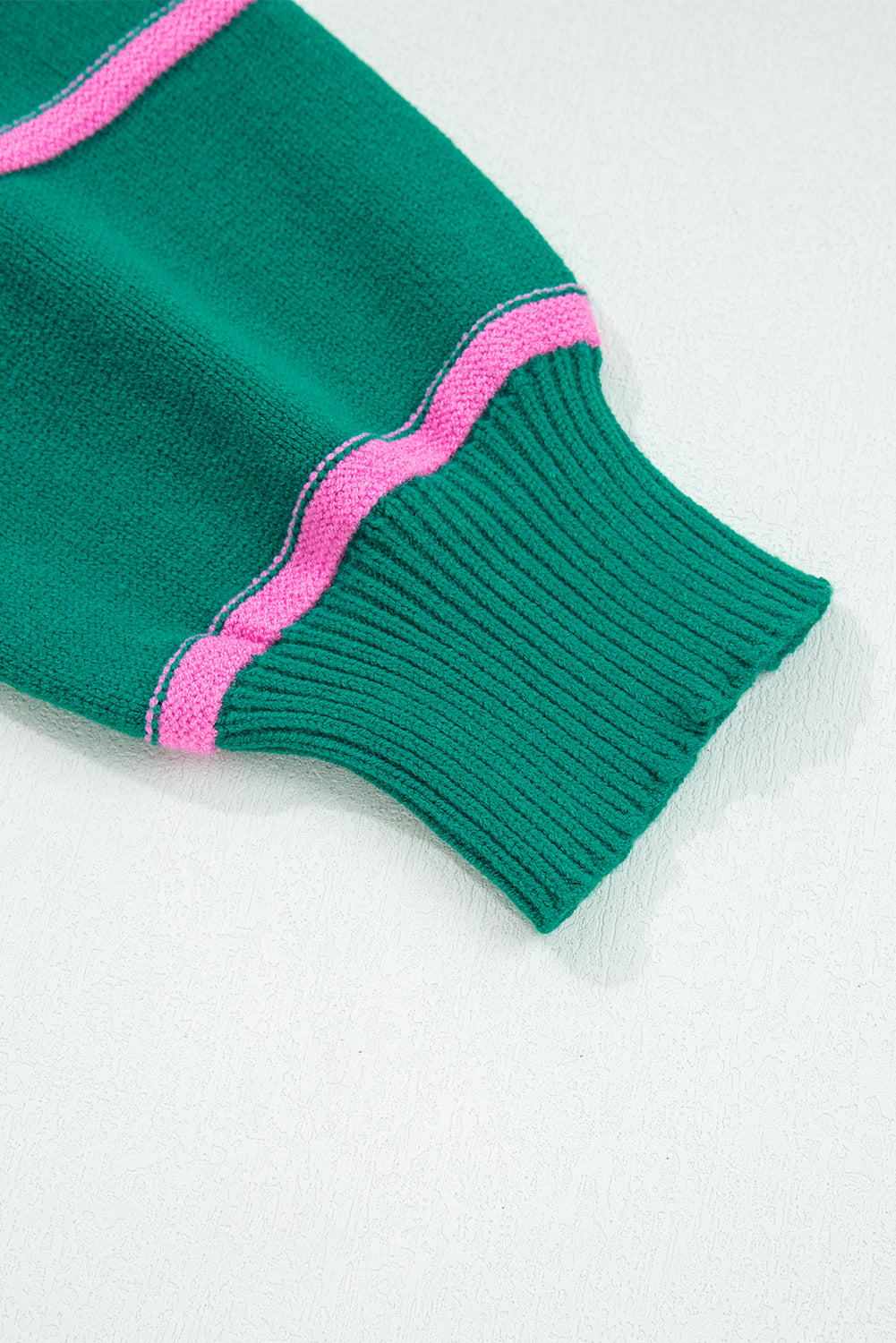 Green Stripe Half Buttons Drop Shoulder Plus Size Sweater-TOPS / DRESSES-[Adult]-[Female]-2022 Online Blue Zone Planet