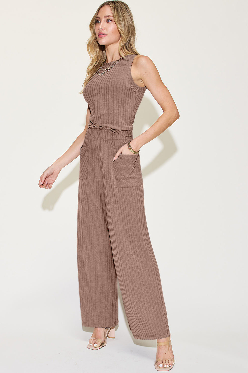 Basic Bae Full Size Ribbed Tank and Wide Leg Pants Set-TOPS / DRESSES-[Adult]-[Female]-2022 Online Blue Zone Planet