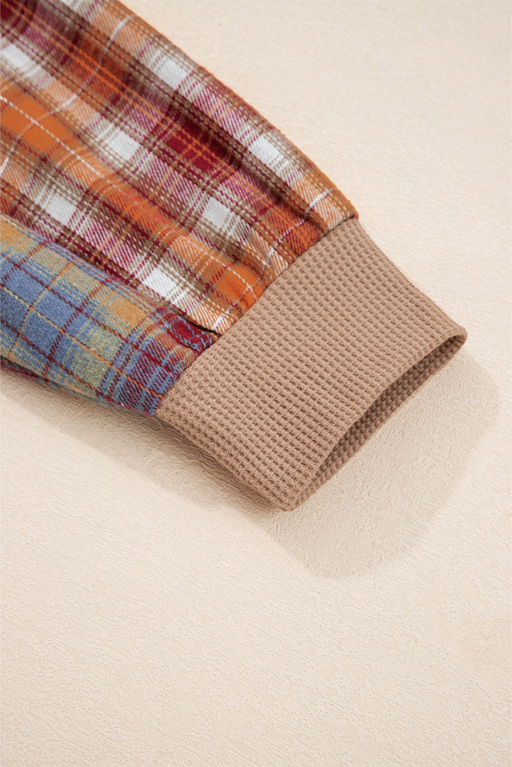 Straw Yellow Waffle Stripe Plaid Patchwork Henley Knit Top-Tops/Long Sleeve Tops-[Adult]-[Female]-2022 Online Blue Zone Planet