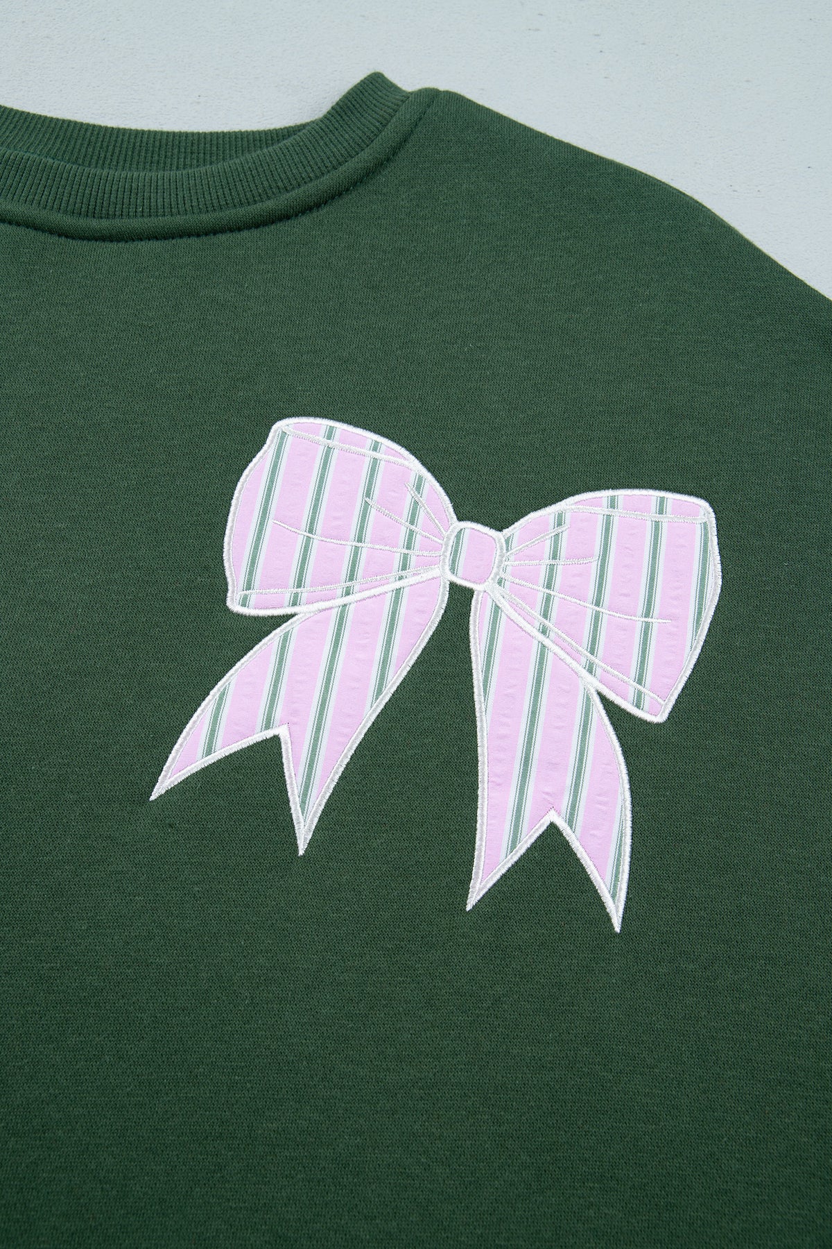 Blackish Green Striped Bow Graphic Oversized Sweatshirt-Tops/Sweatshirts & Hoodies-[Adult]-[Female]-2022 Online Blue Zone Planet
