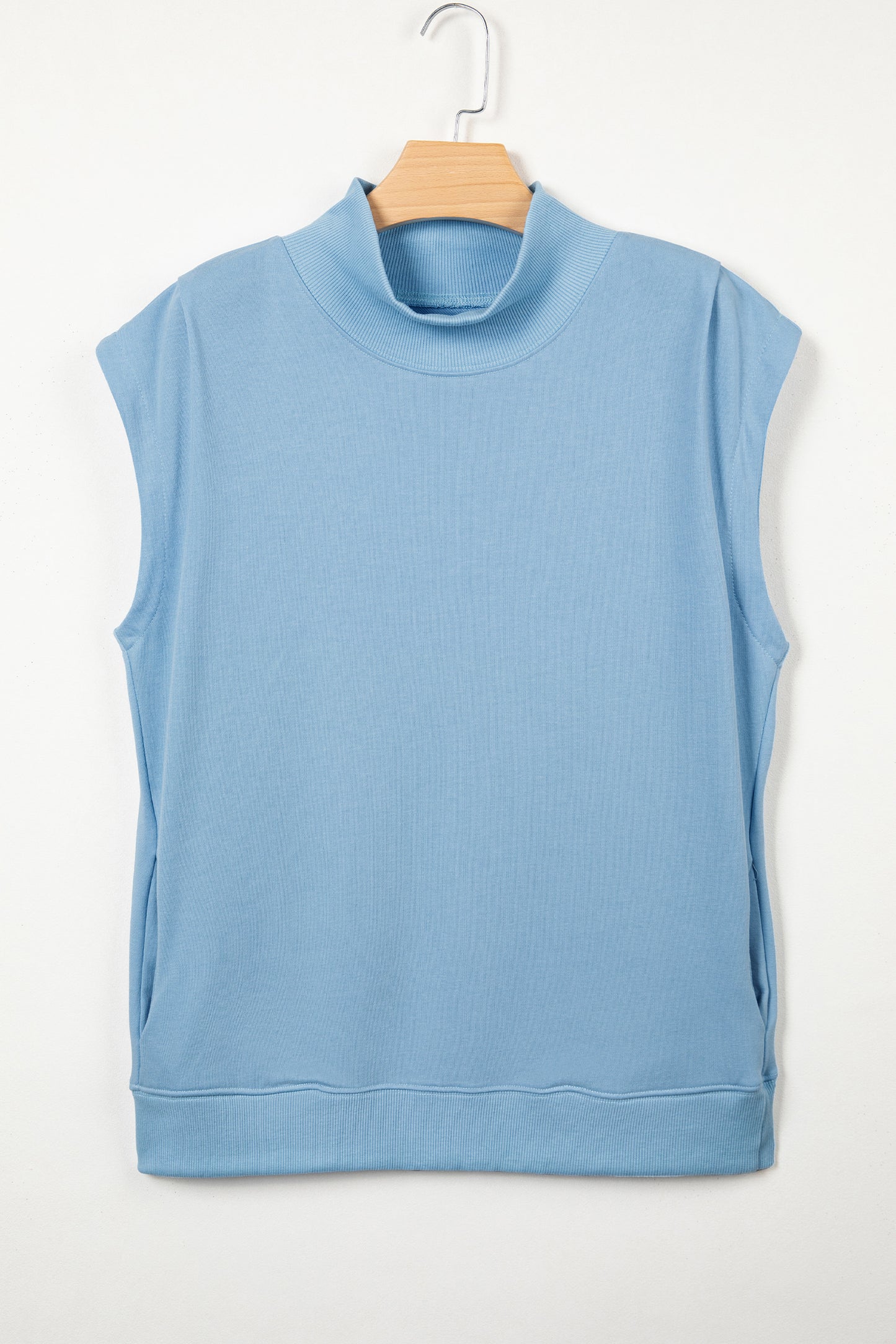 Myosotis Solid Color High Neck Cap Sleeve Loose Top-Tops/Tops & Tees-[Adult]-[Female]-2022 Online Blue Zone Planet