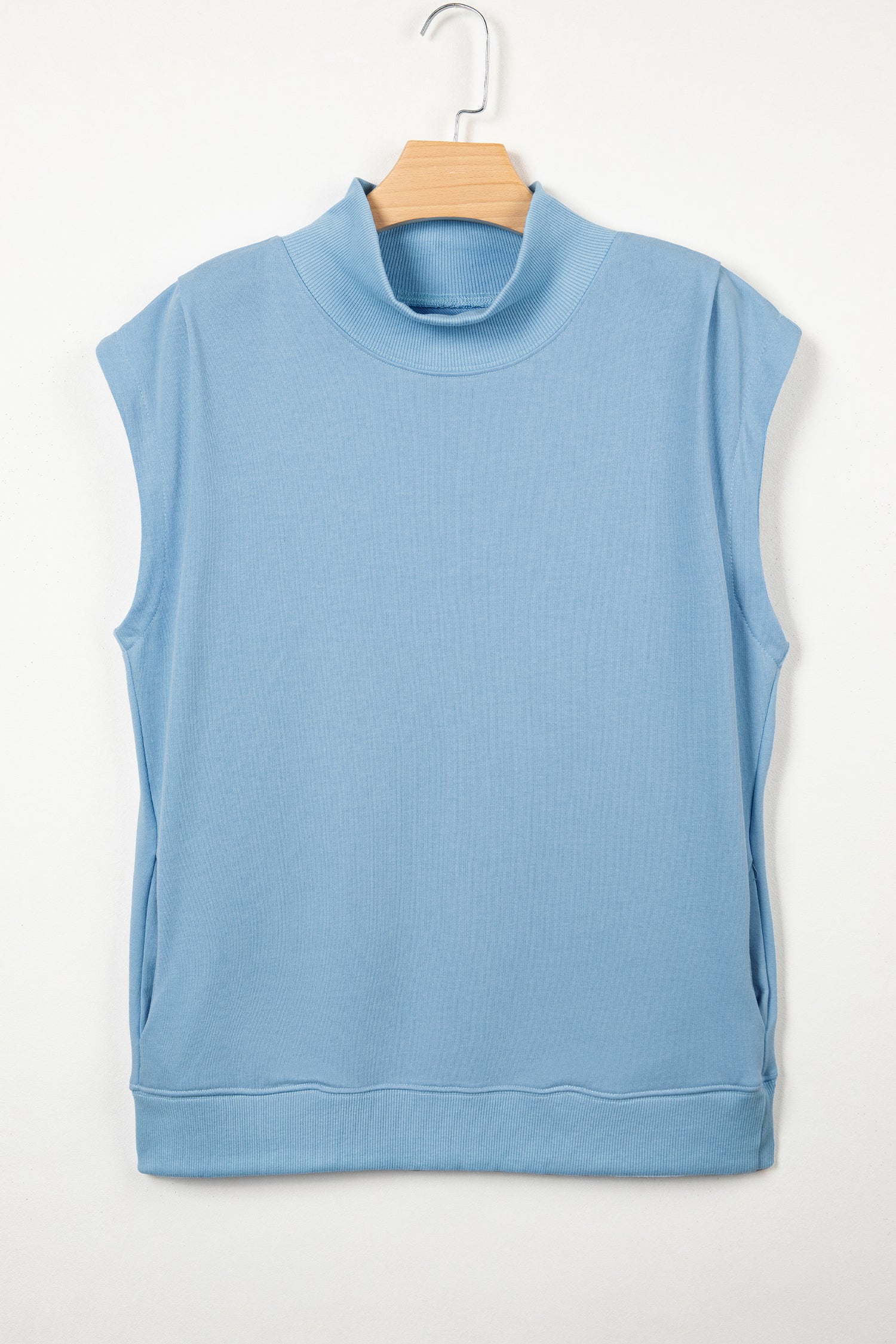 Myosotis Solid Color High Neck Cap Sleeve Loose Top-Tops/Tops & Tees-[Adult]-[Female]-2022 Online Blue Zone Planet