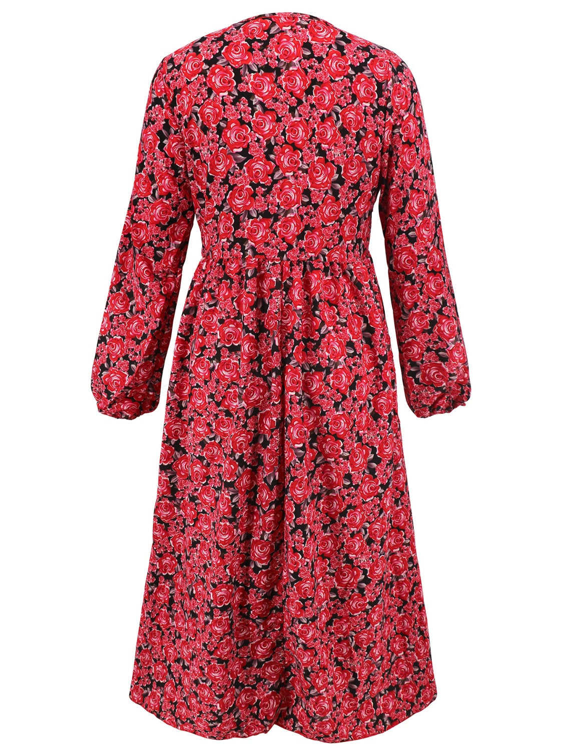 Floral V-Neck Long Sleeve Midi Dress-TOPS / DRESSES-[Adult]-[Female]-2022 Online Blue Zone Planet