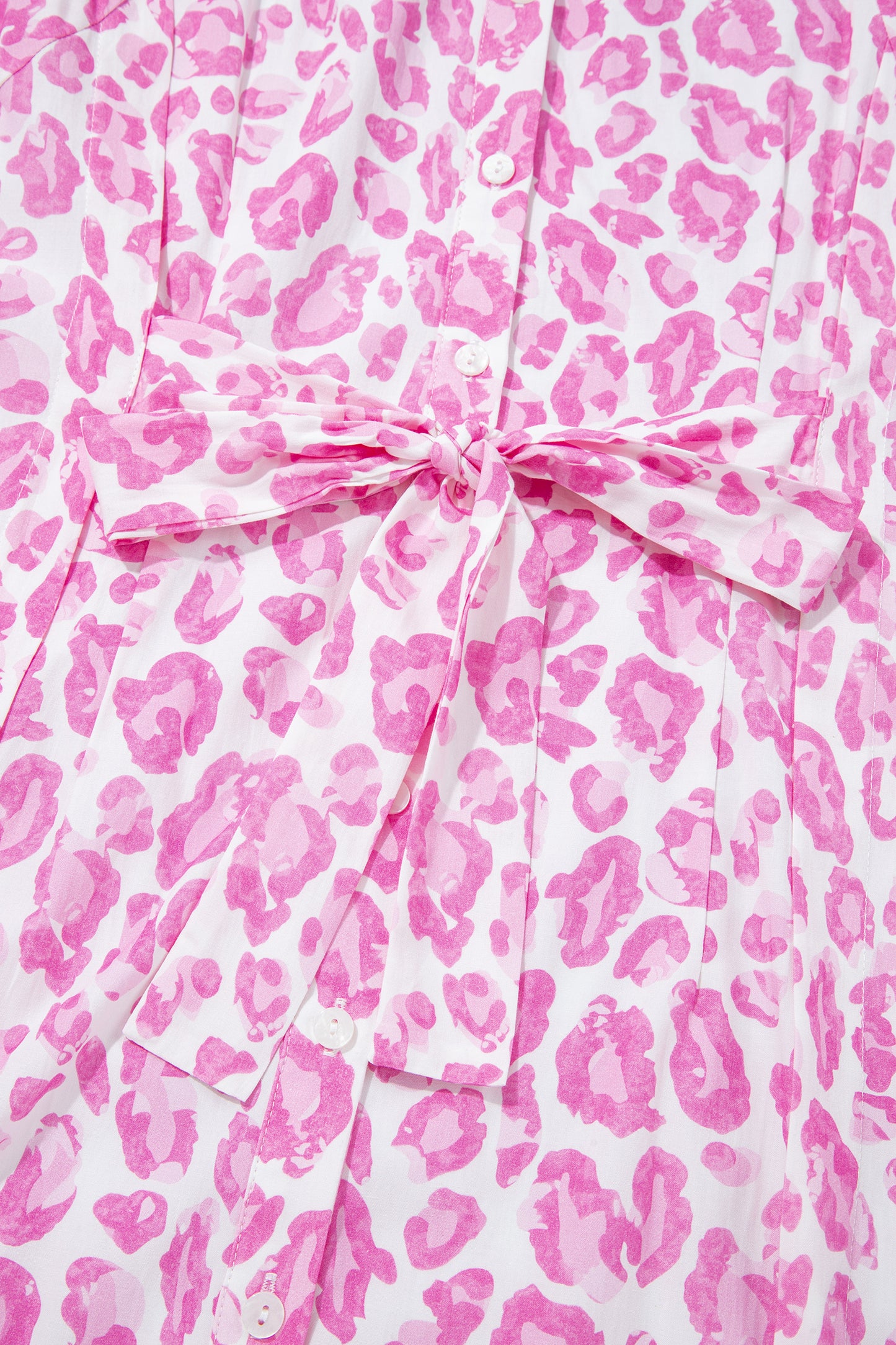 Pink Abstract Leopard Print Tie Waist Puff Sleeve Mini Shirt Dress-TOPS / DRESSES-[Adult]-[Female]-2022 Online Blue Zone Planet