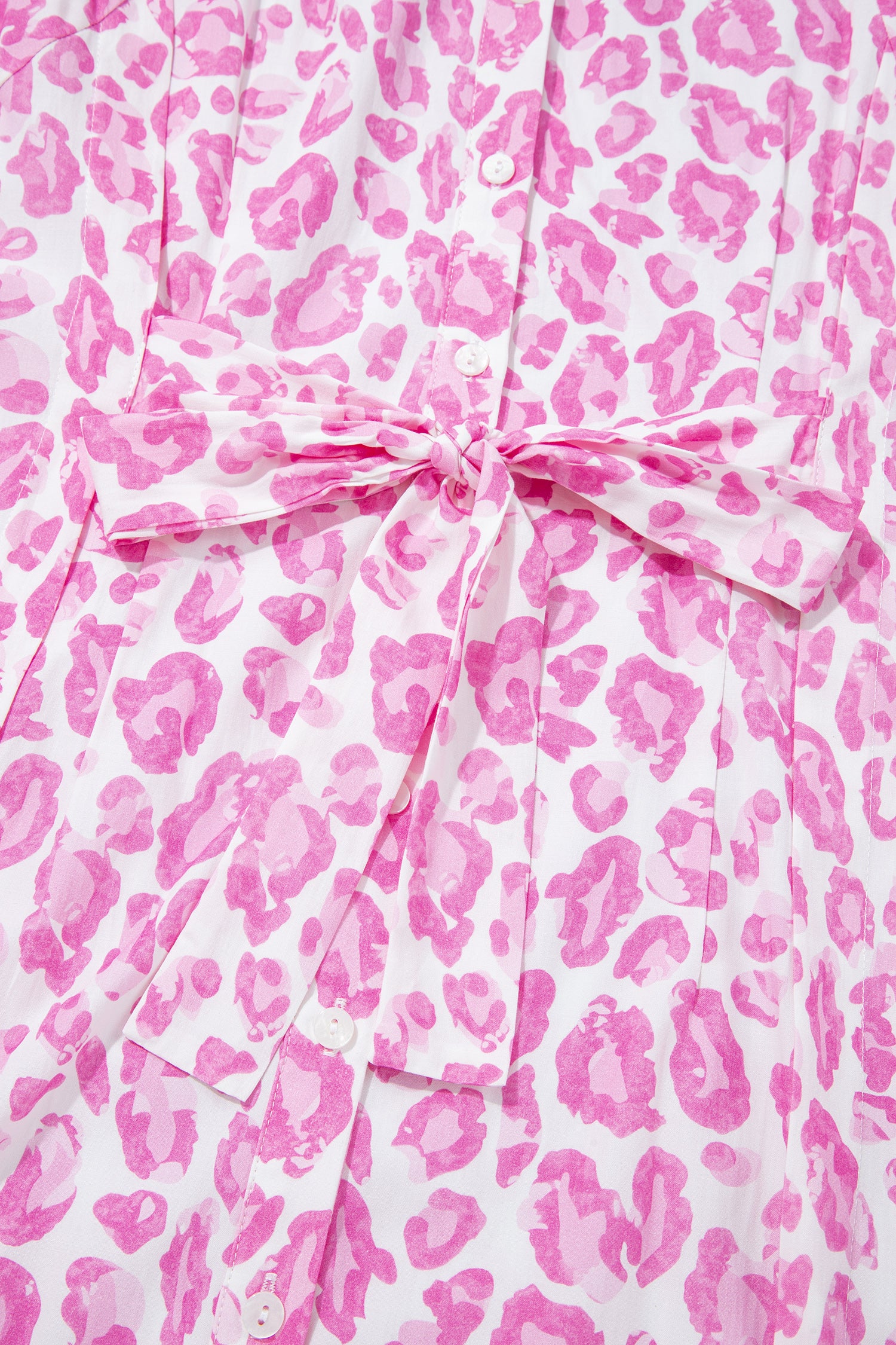 Pink Abstract Leopard Print Tie Waist Puff Sleeve Mini Shirt Dress-TOPS / DRESSES-[Adult]-[Female]-2022 Online Blue Zone Planet