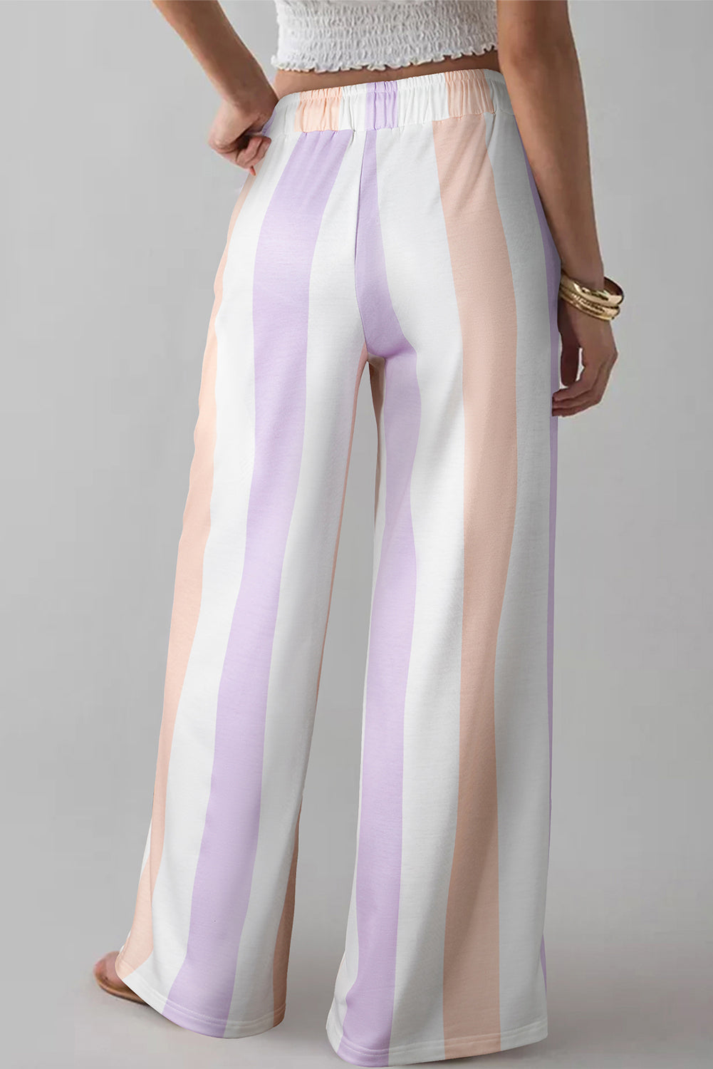 Purple Stripe Multicolored Print Drawstring Loose Pants with Side Pockets-Bottoms/Pants & Culotte-[Adult]-[Female]-2022 Online Blue Zone Planet