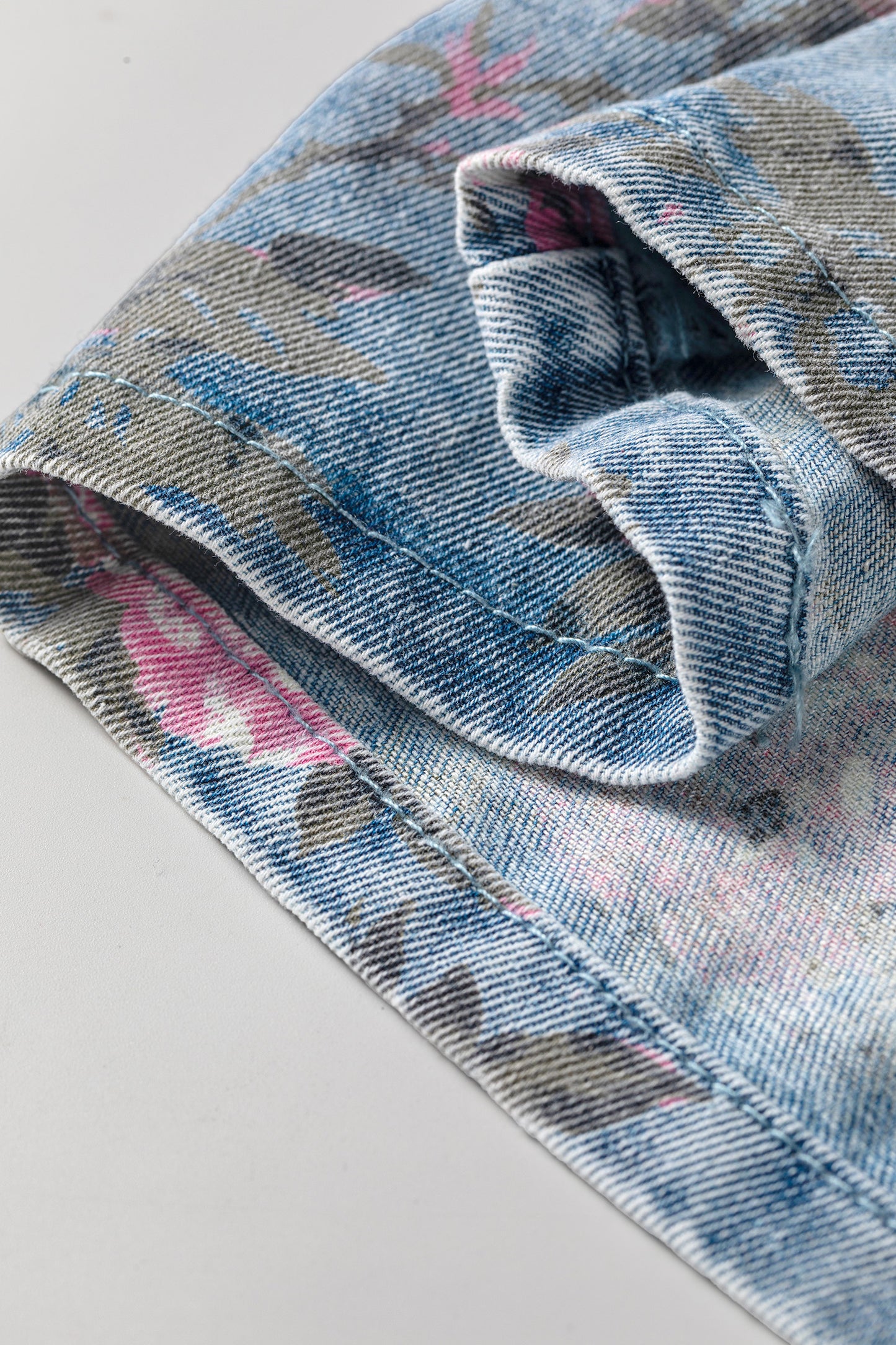 Sky Blue Floral Print Denim Short Sleeve Button Down Dress-TOPS / DRESSES-[Adult]-[Female]-2022 Online Blue Zone Planet