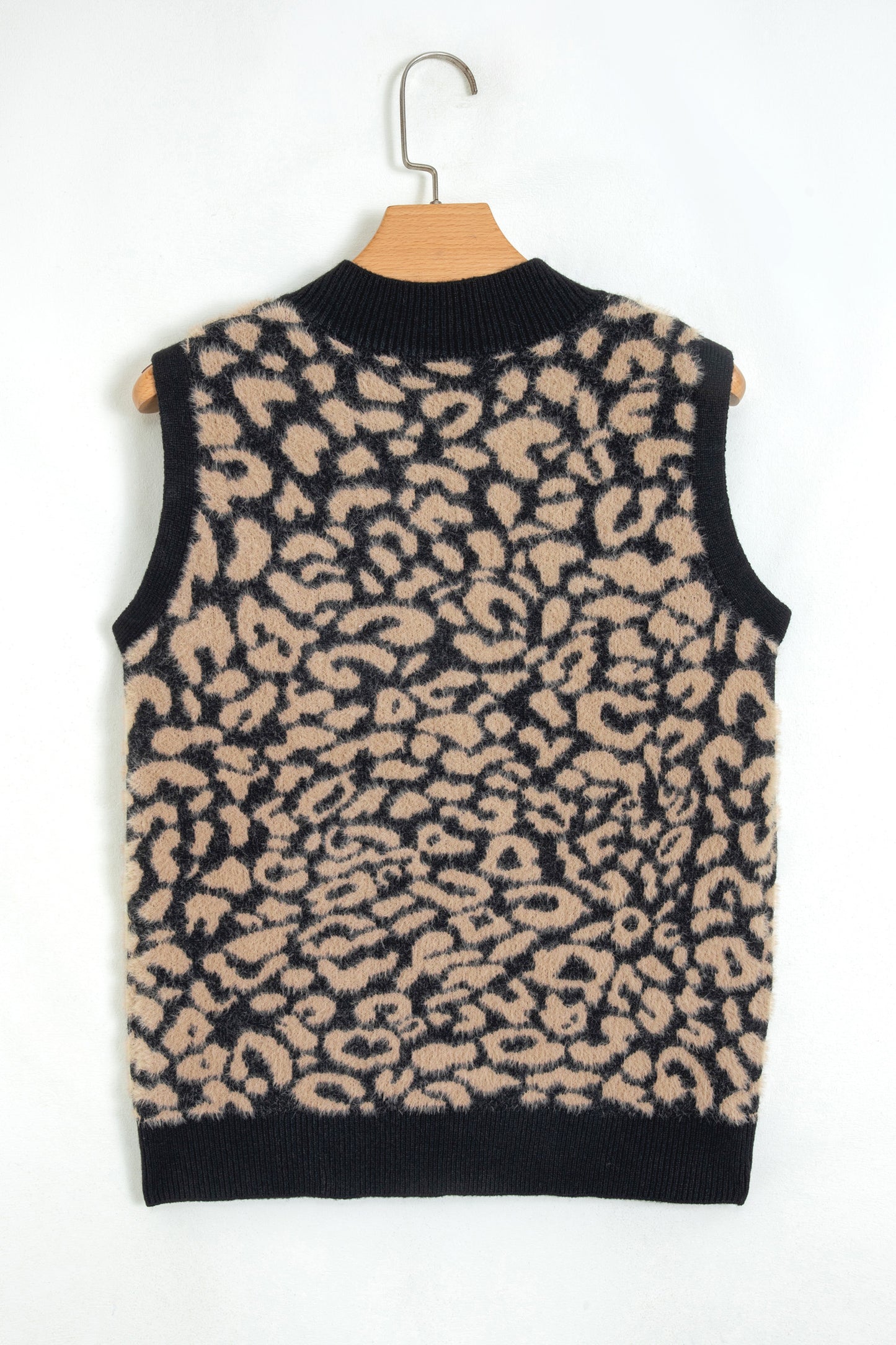 Pink Leopard Print Knit Sleeveless Regular Wash Sweater Vest-Sweaters & Cardigans/Sweater Vests-[Adult]-[Female]-2022 Online Blue Zone Planet