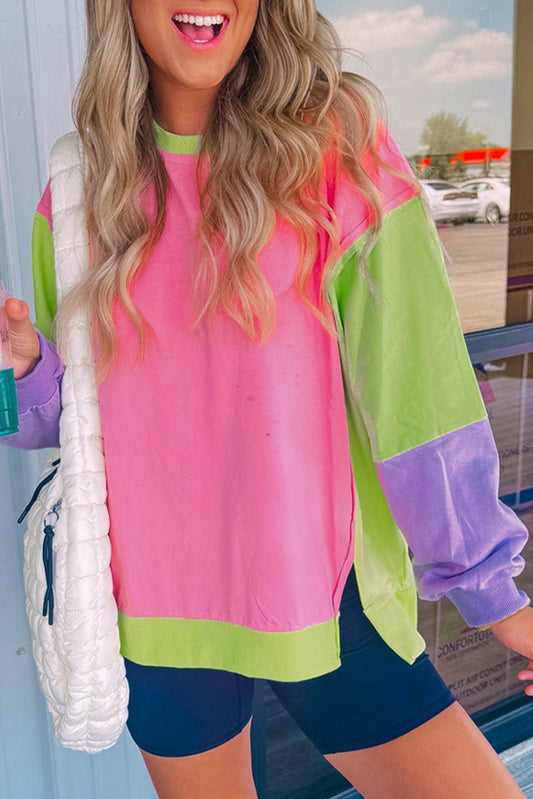 Exposed Seam Color Block Long Sleeve Sweatshirt-TOPS / DRESSES-[Adult]-[Female]-Pink-S-2022 Online Blue Zone Planet