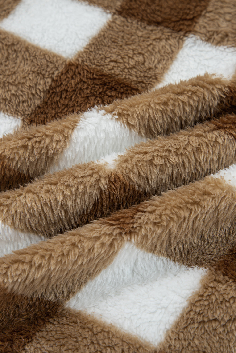 Brown Checkered Sherpa Loose Knit Cardigan With Pockets-Sweaters & Cardigans/Cardigans-[Adult]-[Female]-2022 Online Blue Zone Planet
