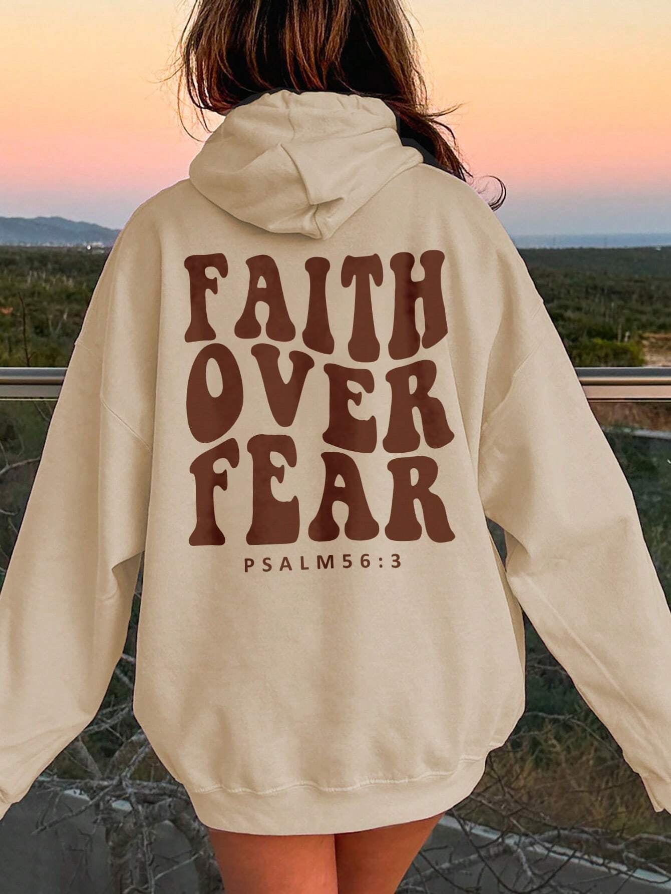 FAITH OVER FEAR Dropped Shoulder Hoodie-HOODIES-[Adult]-[Female]-Tan-S-2022 Online Blue Zone Planet