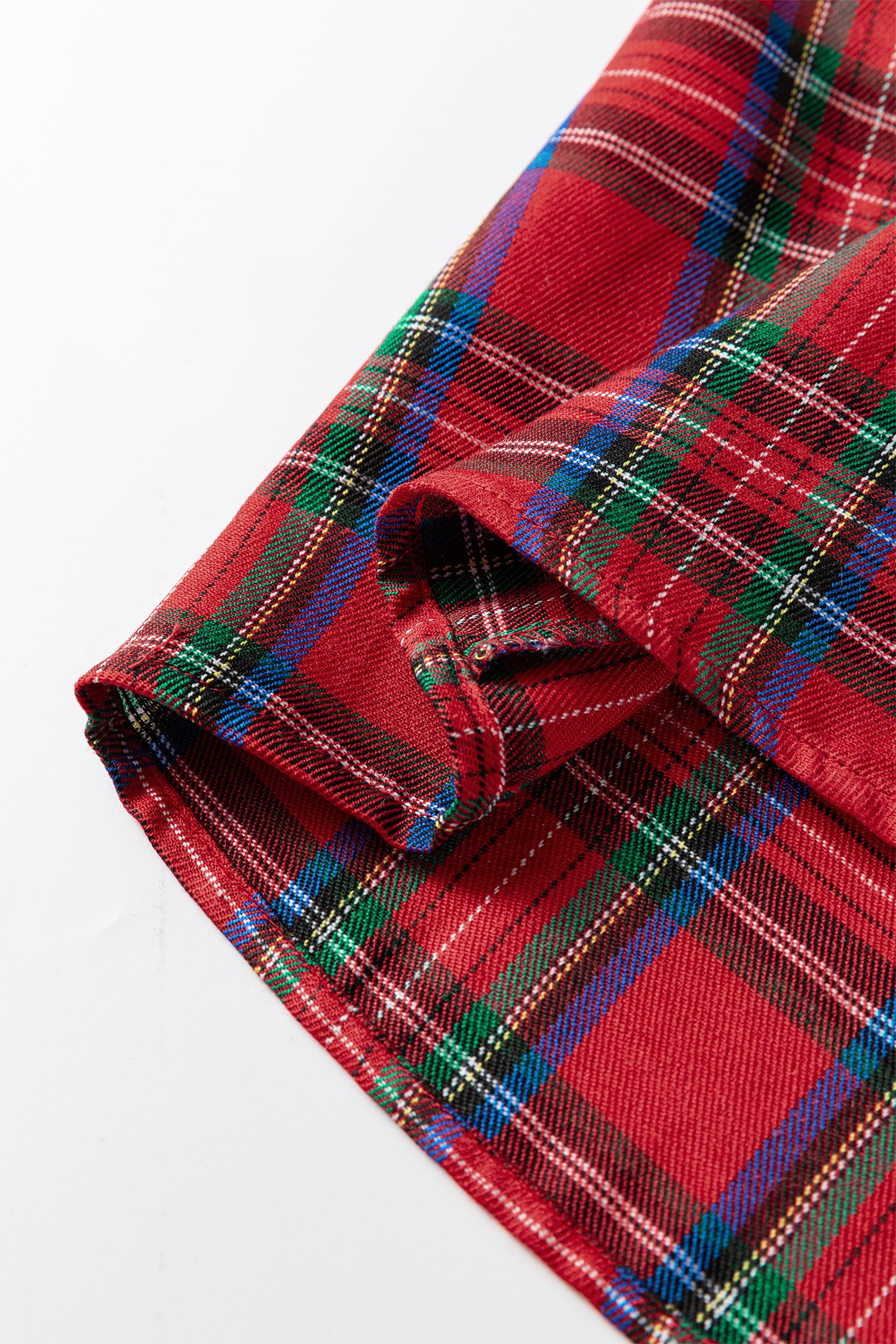 Red Plaid Print Contrast Trim V Neck Short Sleeve Blouse-Tops/Blouses & Shirts-[Adult]-[Female]-2022 Online Blue Zone Planet