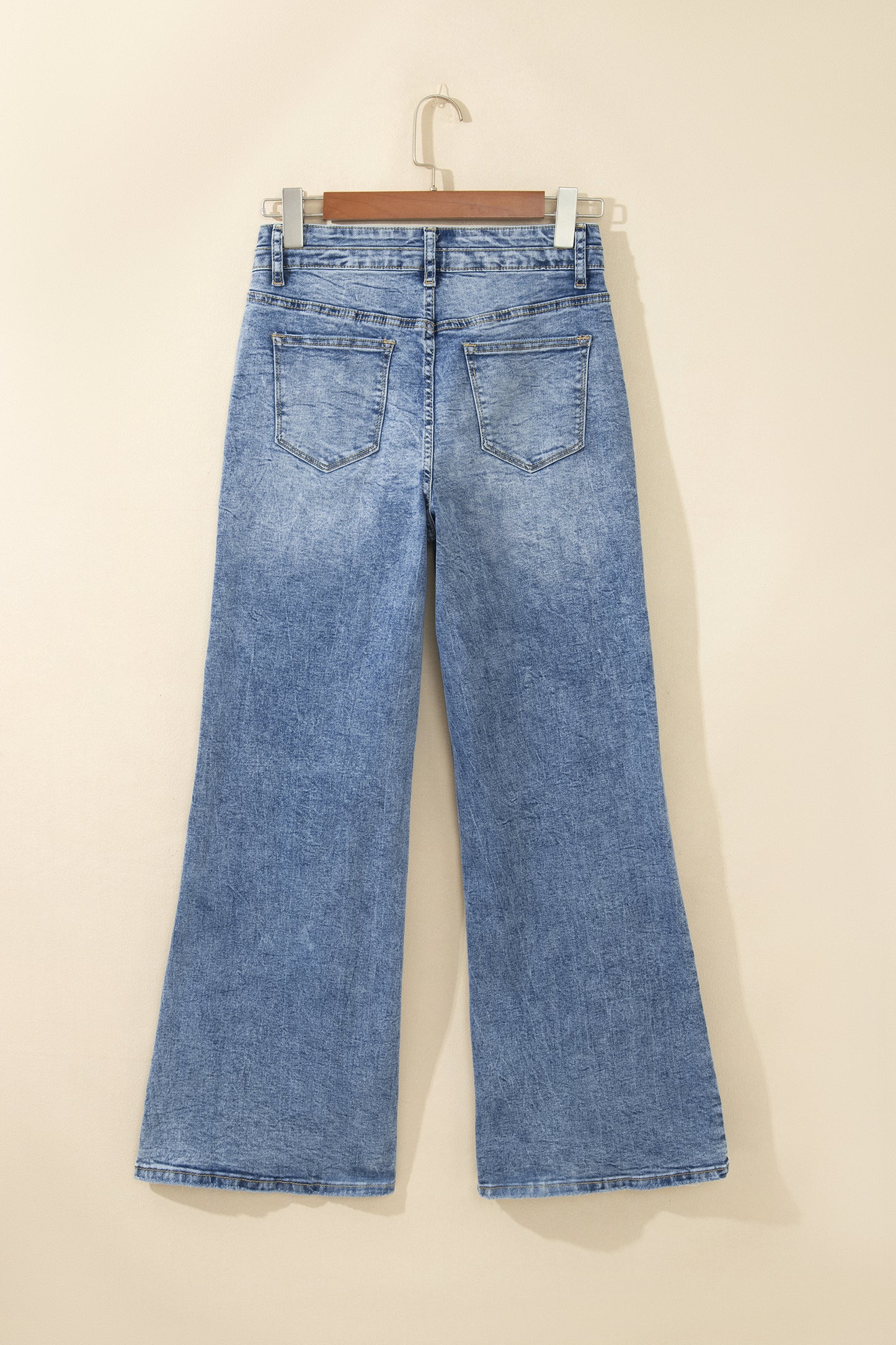 Beau Blue Acid Wash Pocket Detail Flare Jeans-Bottoms/Jeans-[Adult]-[Female]-2022 Online Blue Zone Planet