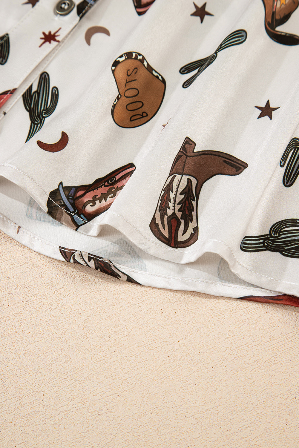 White Western Fashion Print Button Up Casual Shirt-Tops/Blouses & Shirts-[Adult]-[Female]-2022 Online Blue Zone Planet