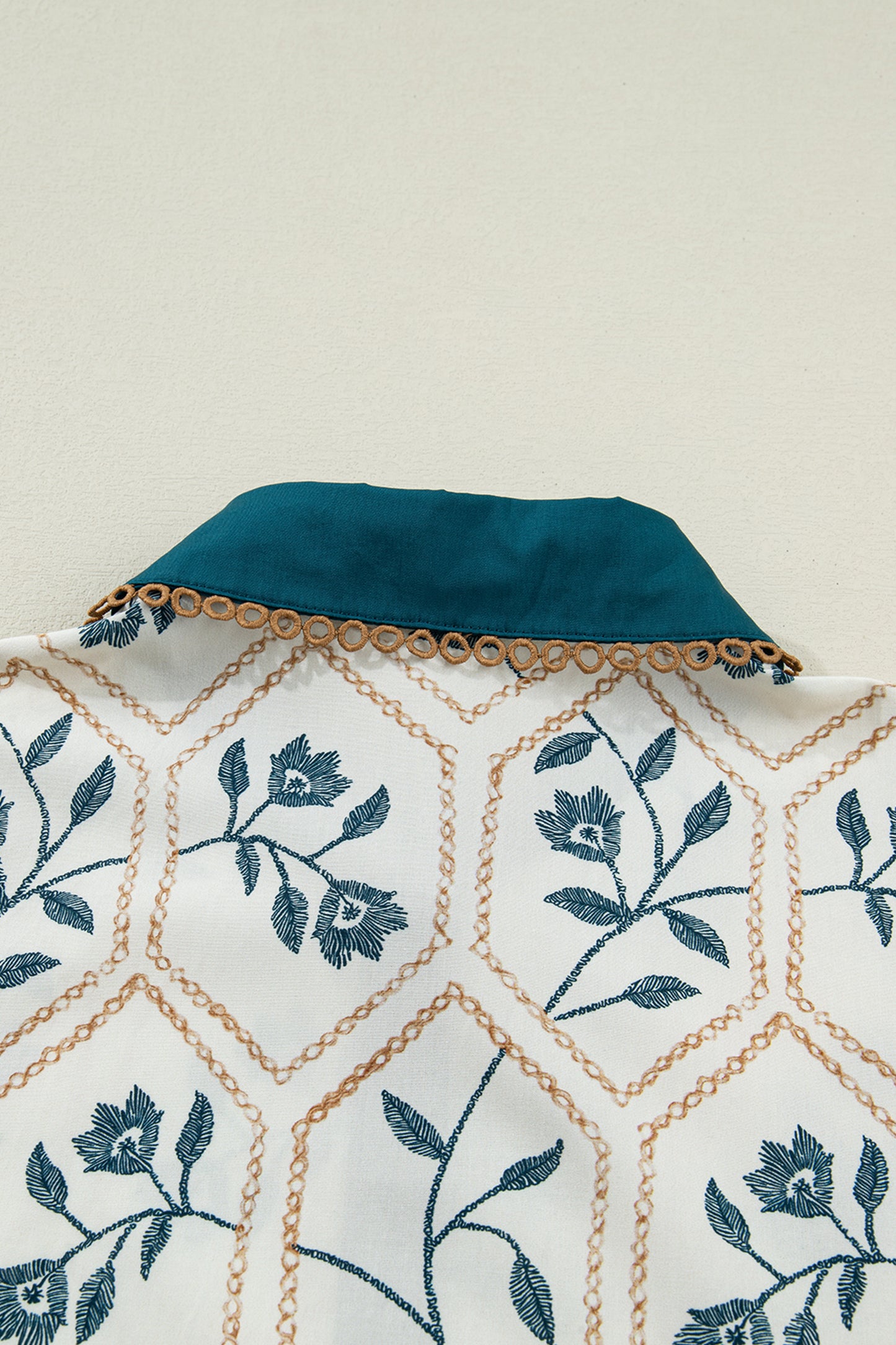 Blue Geometric Floral Print Lace Trim Collared Short Sleeve Mini Dress-TOPS / DRESSES-[Adult]-[Female]-2022 Online Blue Zone Planet