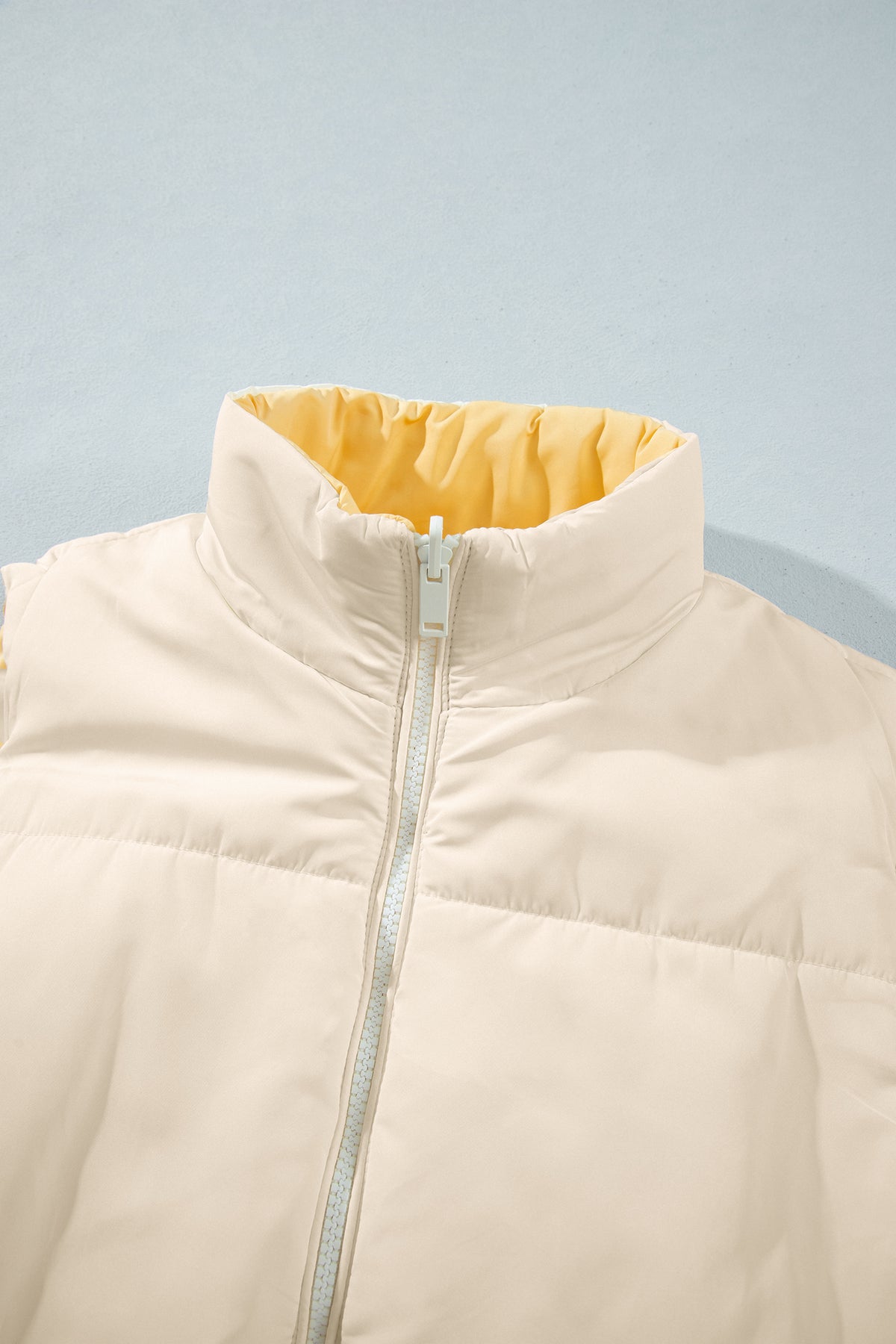Parchment Reversible Double Wear Contrast Color Stand Neck Zip Pocket Quilted Vest-Outerwear/Vests-[Adult]-[Female]-2022 Online Blue Zone Planet