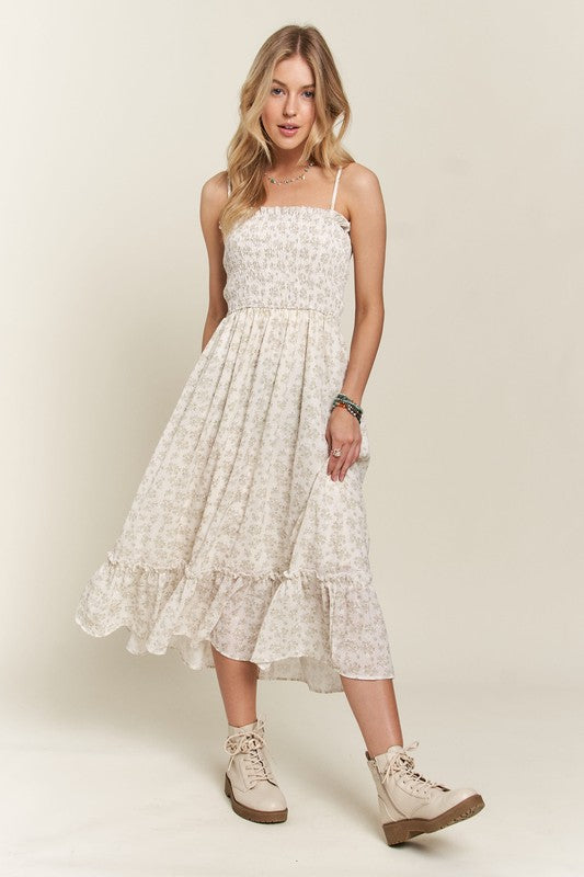 ADORA Smocked Floral Ruffled Hem Cami Dress-TOPS / DRESSES-[Adult]-[Female]-2022 Online Blue Zone Planet