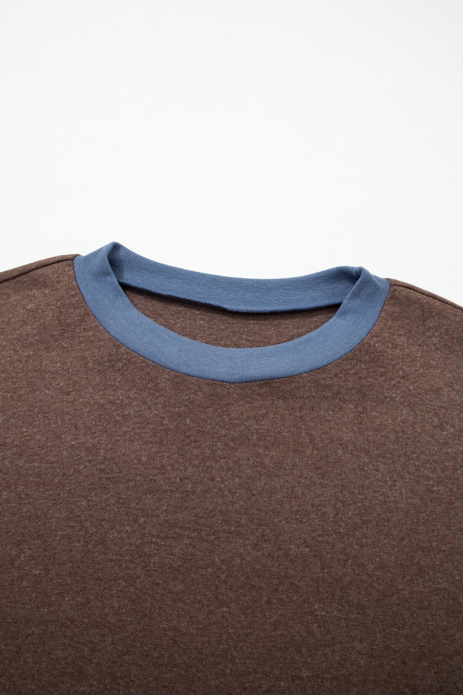 Dark Brown Long Sleeve Round Neck Patchwork Colorblock Plus Size Set-Plus Size/Plus Size Loungewear-[Adult]-[Female]-2022 Online Blue Zone Planet