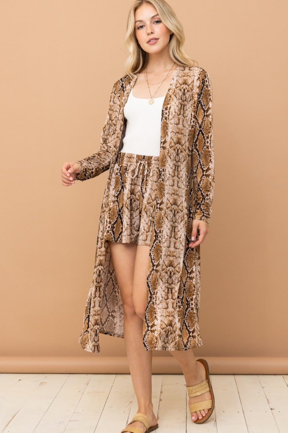 And The Why Snake Print Kimono Open Front Longline Cardigan-TOPS / DRESSES-[Adult]-[Female]-2022 Online Blue Zone Planet