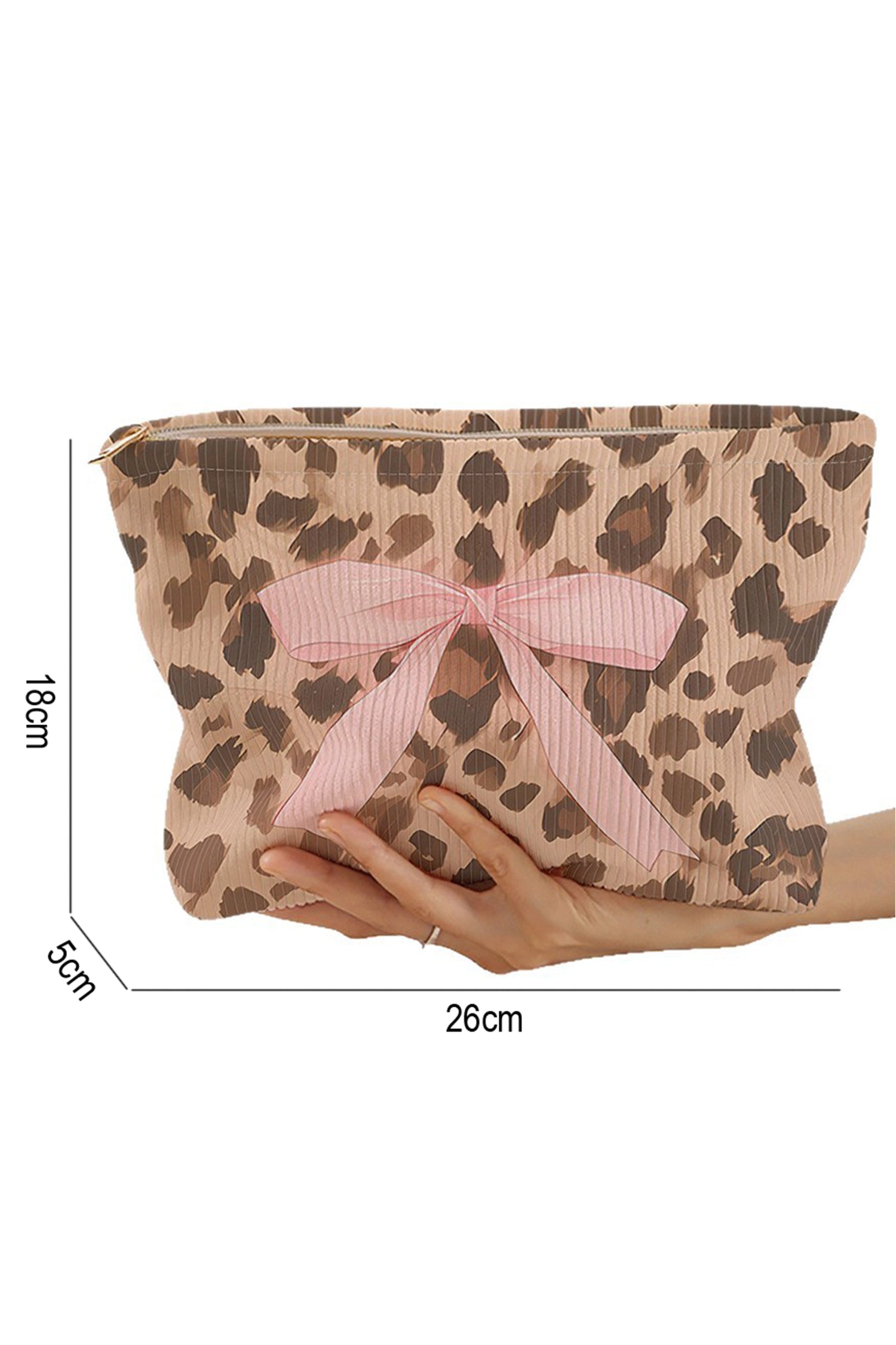 Camel Ribbon Bow Leopard Print Ribbed Cloth Makeup Bag-Shoes & Bags/Makeup Bags-[Adult]-[Female]-2022 Online Blue Zone Planet