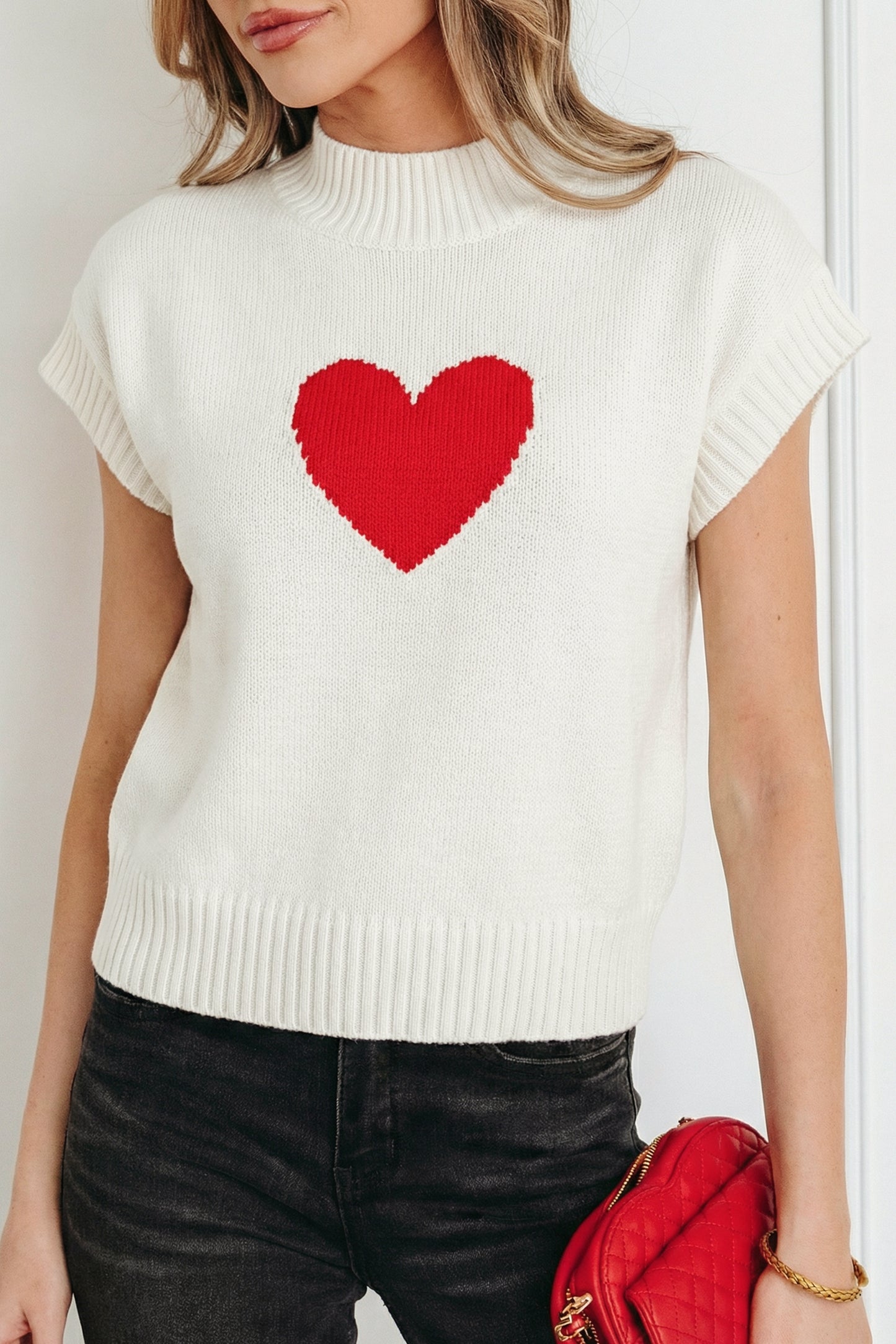 White Valentine Heart Graphic Cropped Short Sleeve Sweater-TOPS / DRESSES-[Adult]-[Female]-2022 Online Blue Zone Planet