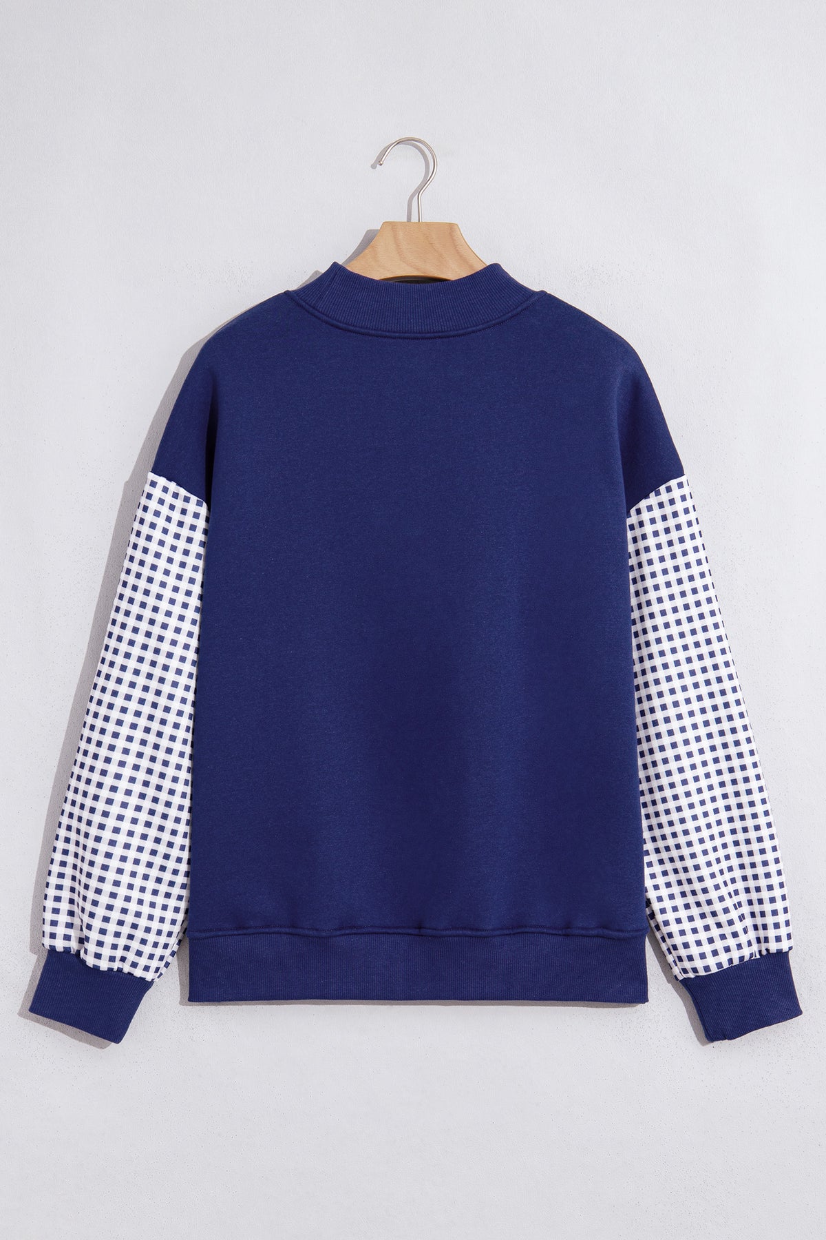 Coffee Plaid Sleeve Colorblock Loose Tunic Sweatshirt-Tops/Sweatshirts & Hoodies-[Adult]-[Female]-2022 Online Blue Zone Planet