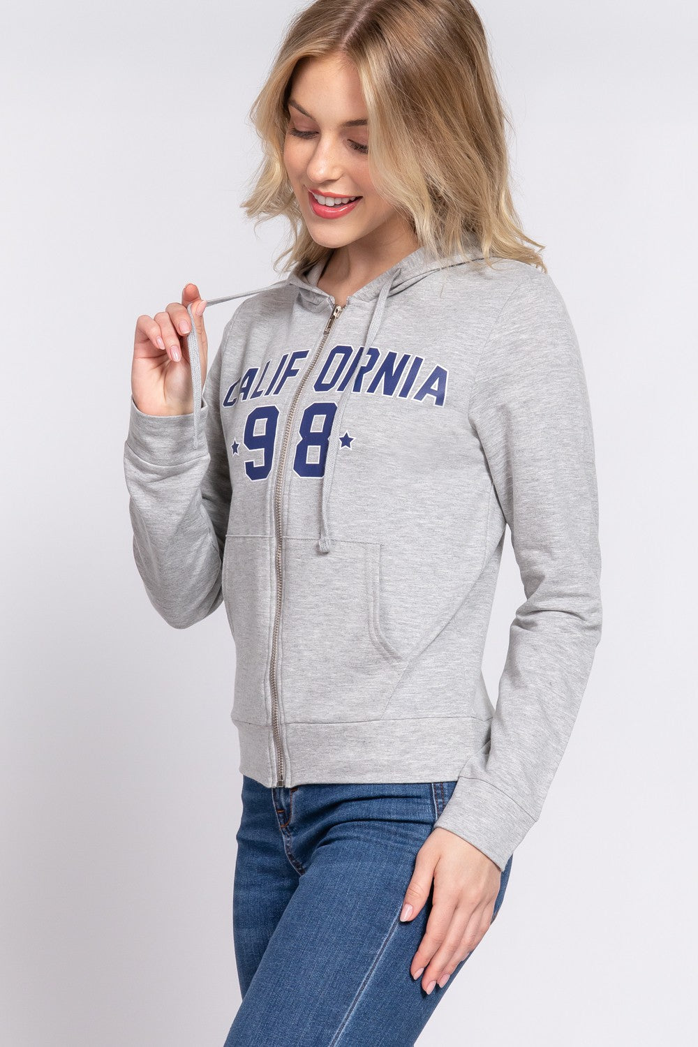 ACTIVE BASIC CALIFORNIA Zip Up Drawstring Long Sleeve Hoodie-TOPS / DRESSES-[Adult]-[Female]-2022 Online Blue Zone Planet